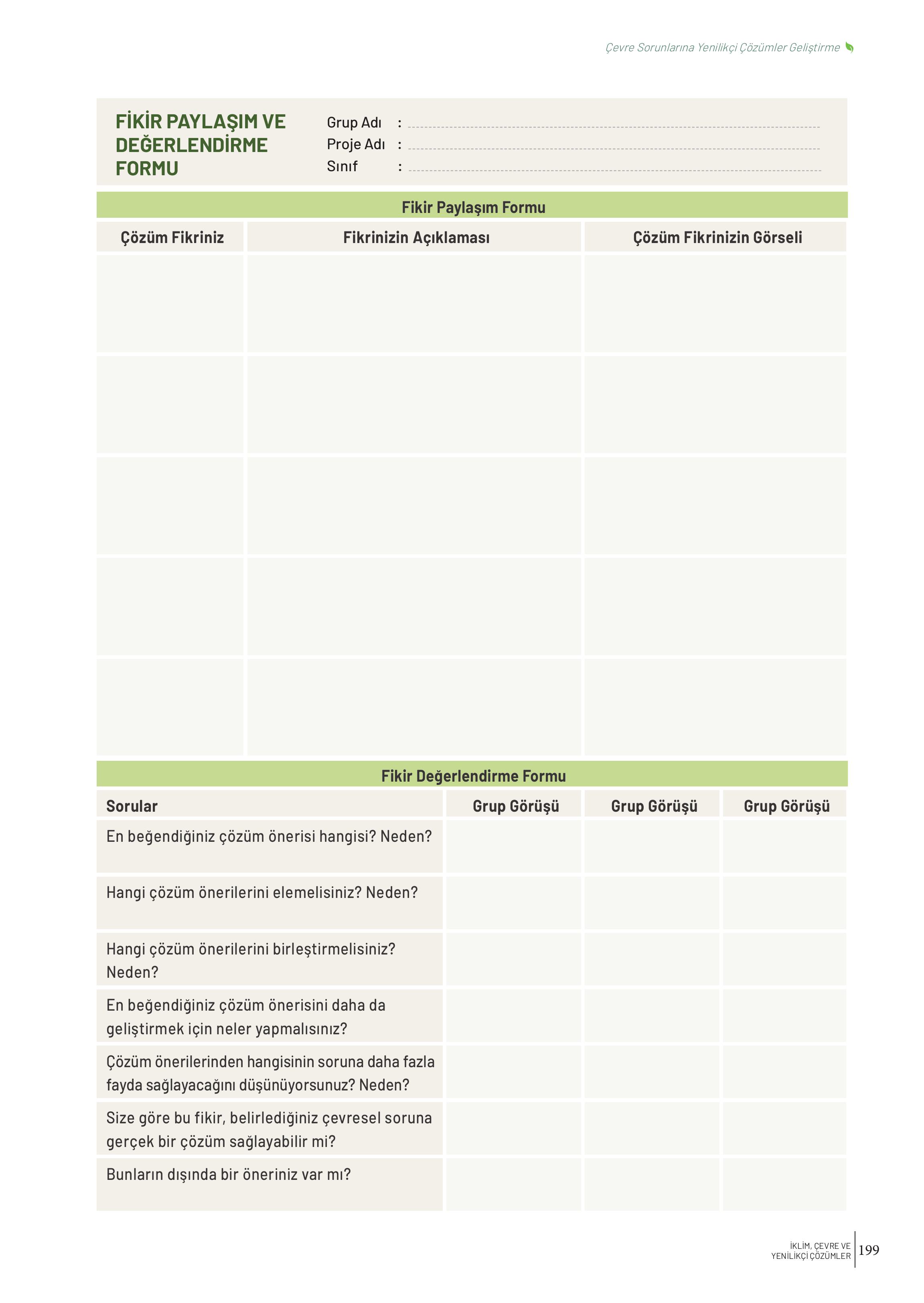 10-11-12. Sınıf Meb Yayınları İklim Çevre Ve Yenilikçi Çözümler Ders Kitabı Sayfa 199 Cevapları