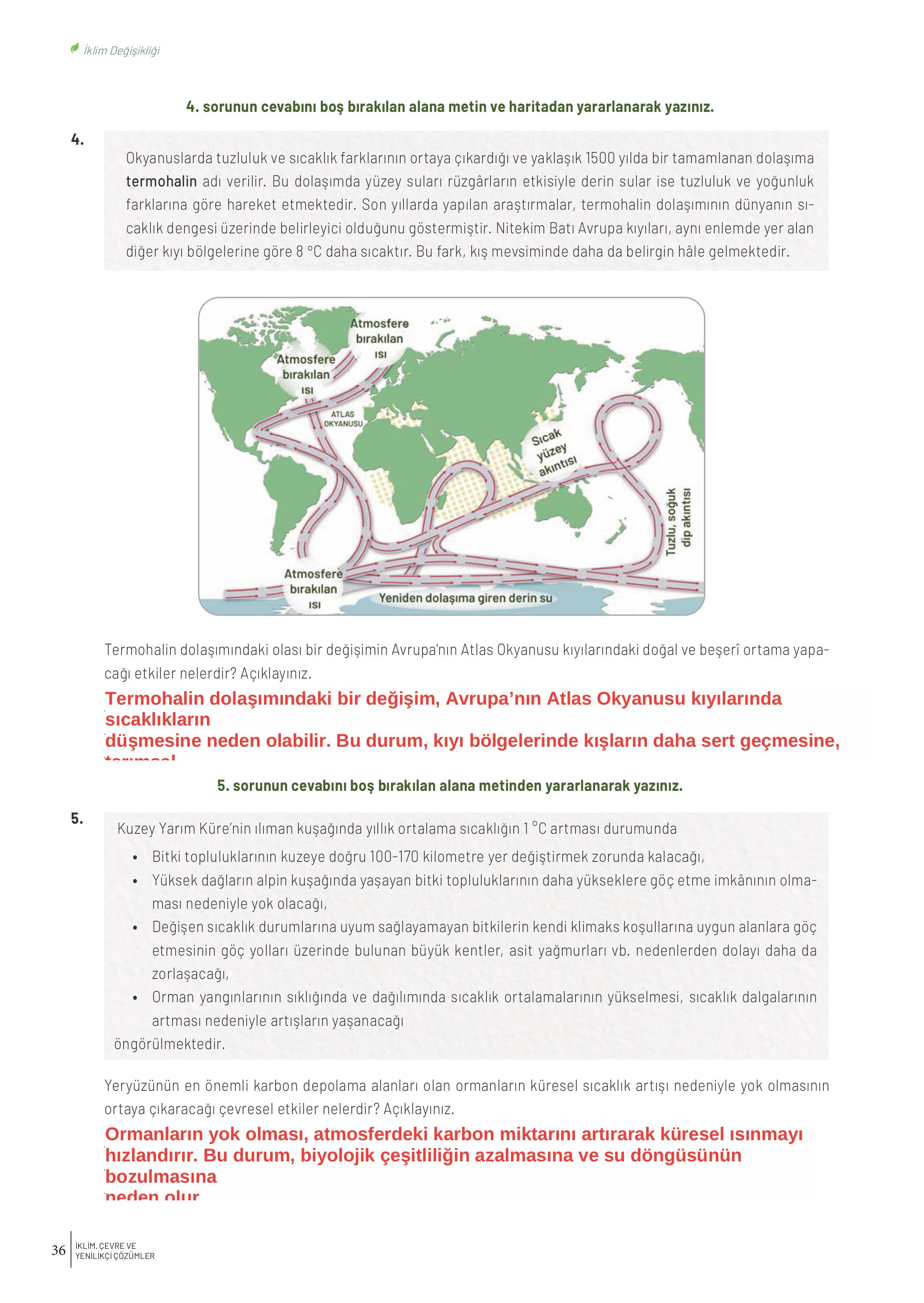 10-11-12. Sınıf Meb Yayınları İklim Çevre Ve Yenilikçi Çözümler Ders Kitabı Sayfa 36 Cevapları