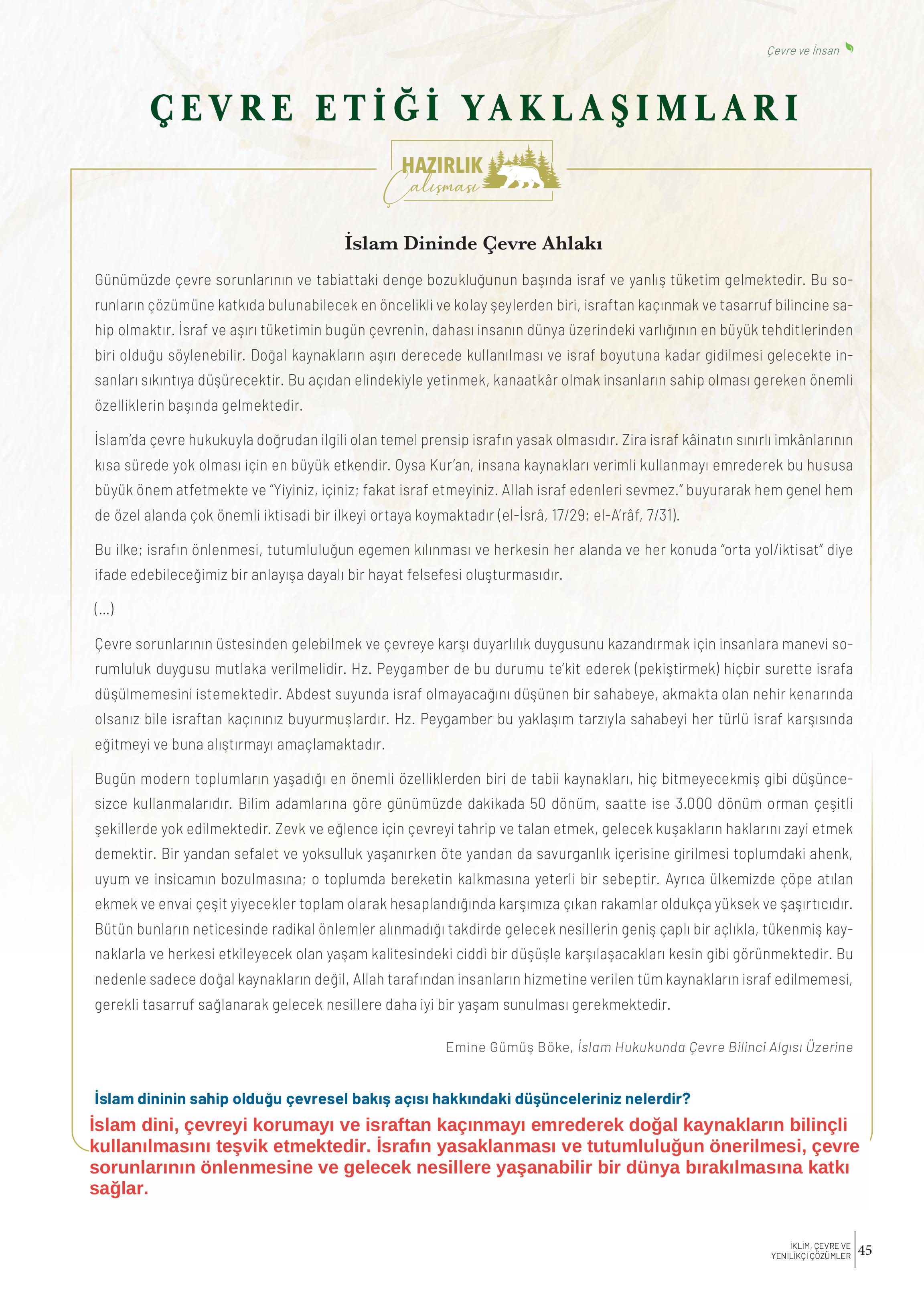 10-11-12. Sınıf Meb Yayınları İklim Çevre Ve Yenilikçi Çözümler Ders Kitabı Sayfa 45 Cevapları