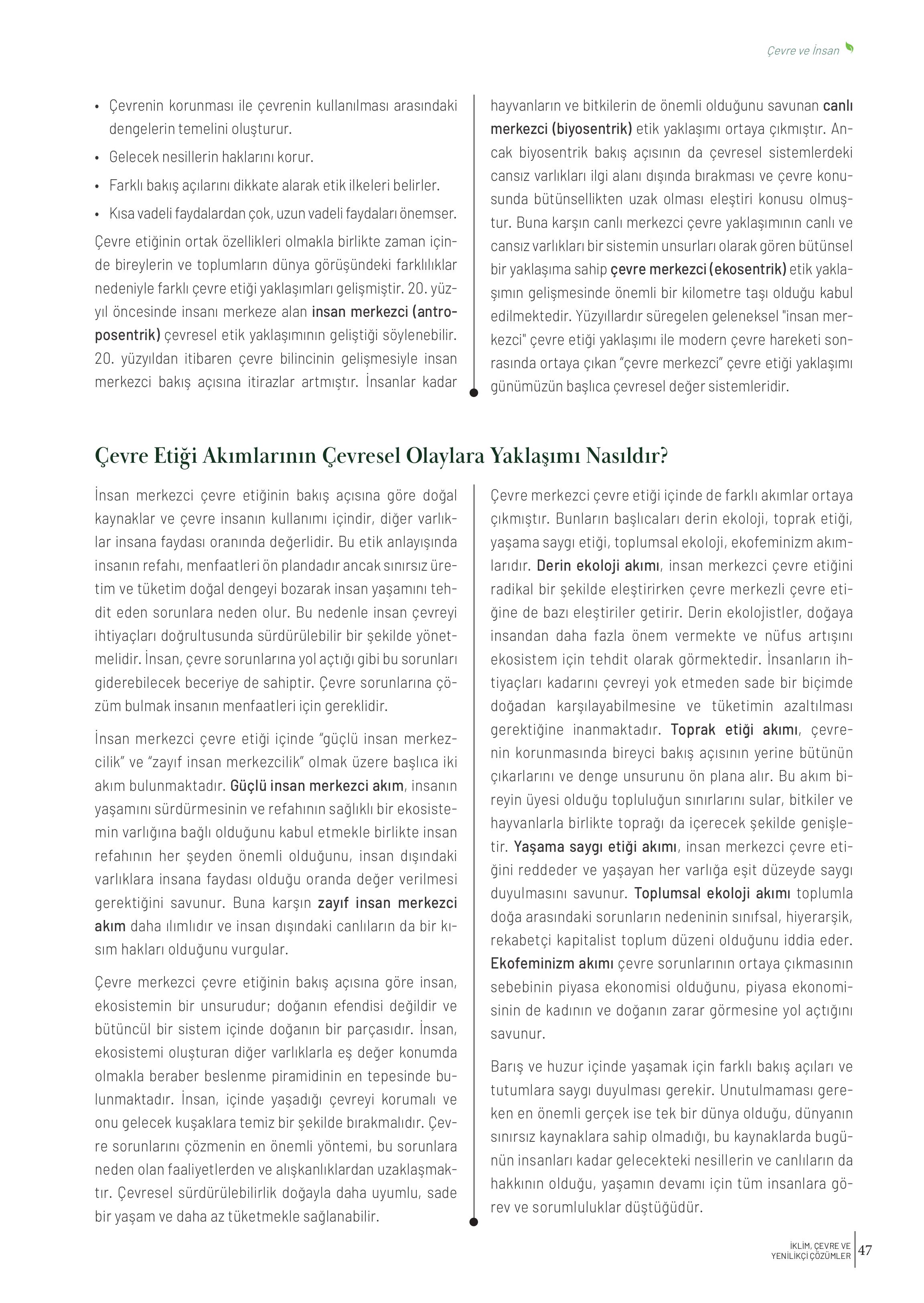 10-11-12. Sınıf Meb Yayınları İklim Çevre Ve Yenilikçi Çözümler Ders Kitabı Sayfa 47 Cevapları