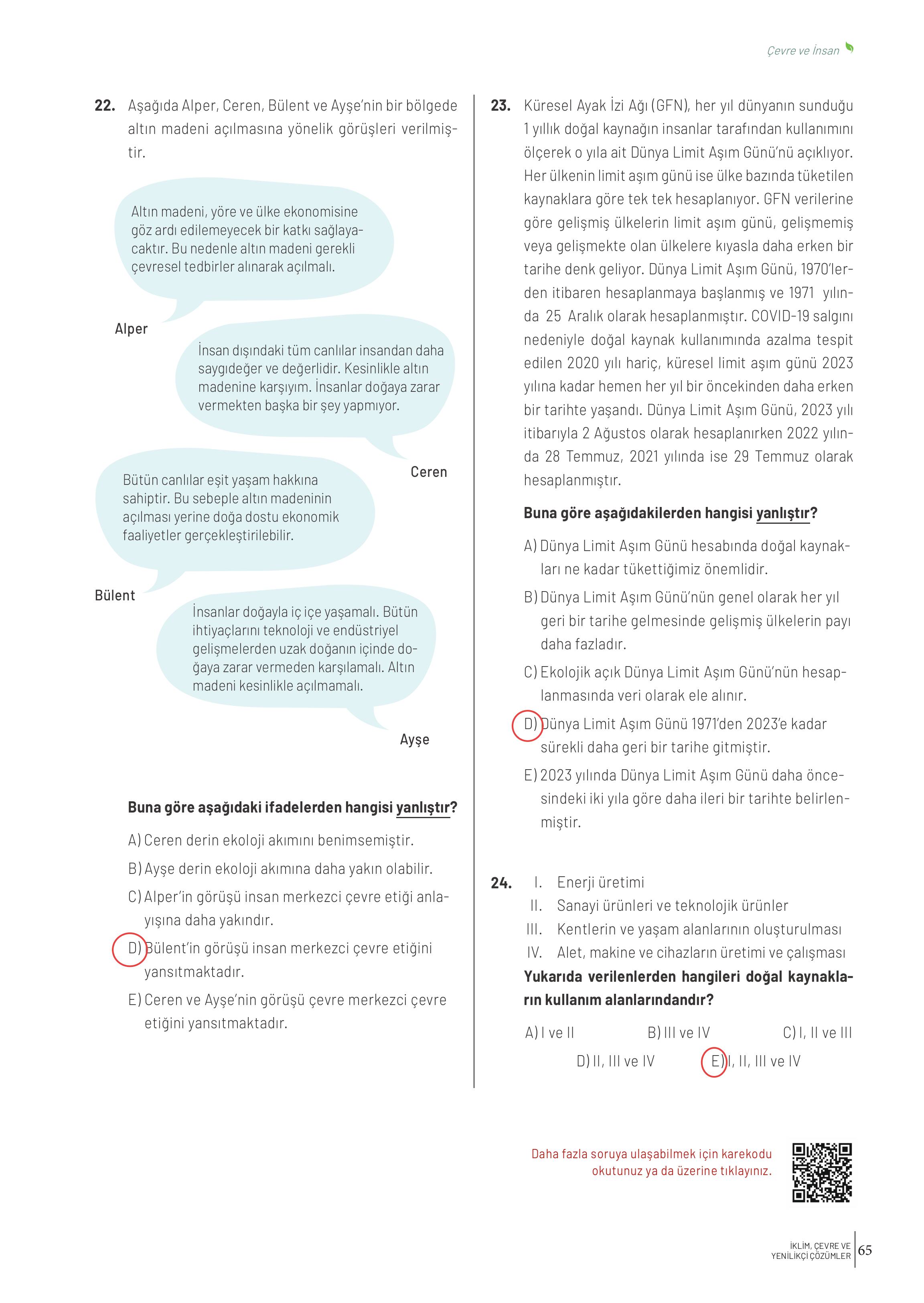 10-11-12. Sınıf Meb Yayınları İklim Çevre Ve Yenilikçi Çözümler Ders Kitabı Sayfa 65 Cevapları