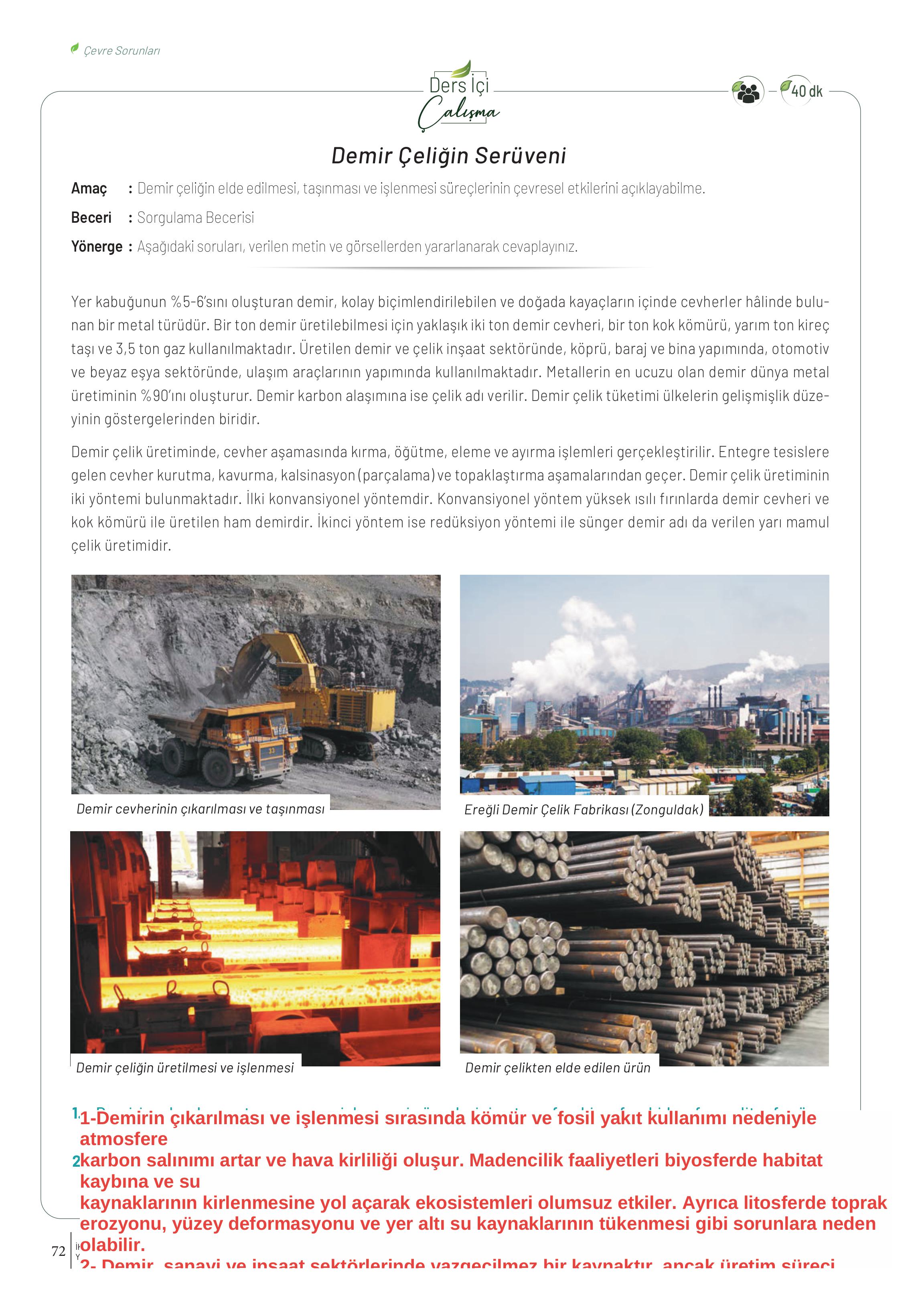 10-11-12. Sınıf Meb Yayınları İklim Çevre Ve Yenilikçi Çözümler Ders Kitabı Sayfa 72 Cevapları