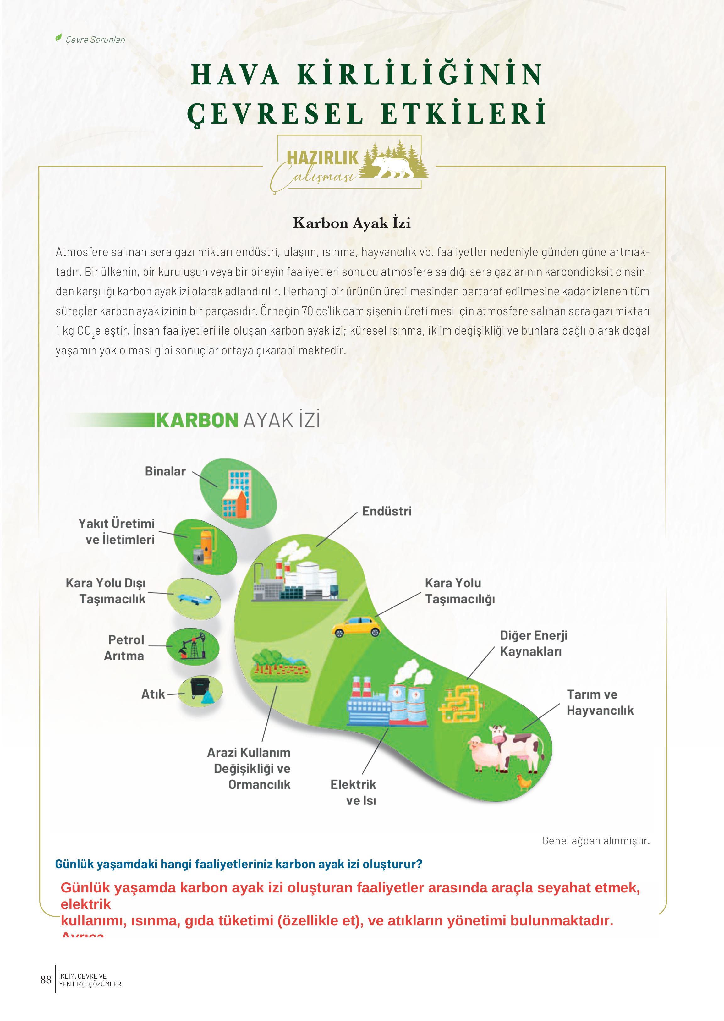 10-11-12. Sınıf Meb Yayınları İklim Çevre Ve Yenilikçi Çözümler Ders Kitabı Sayfa 88 Cevapları