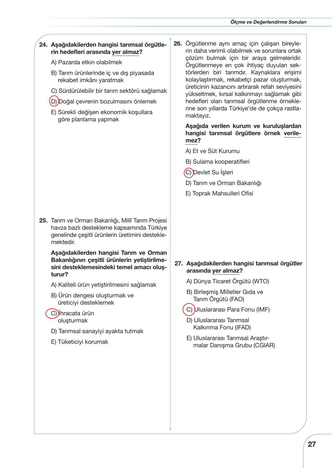 10-11. Sınıf Meb Yayınları Sürdürülebilir Tarım Ve Gıda Güvenliği Ders Kitabı Sayfa 27 Cevapları