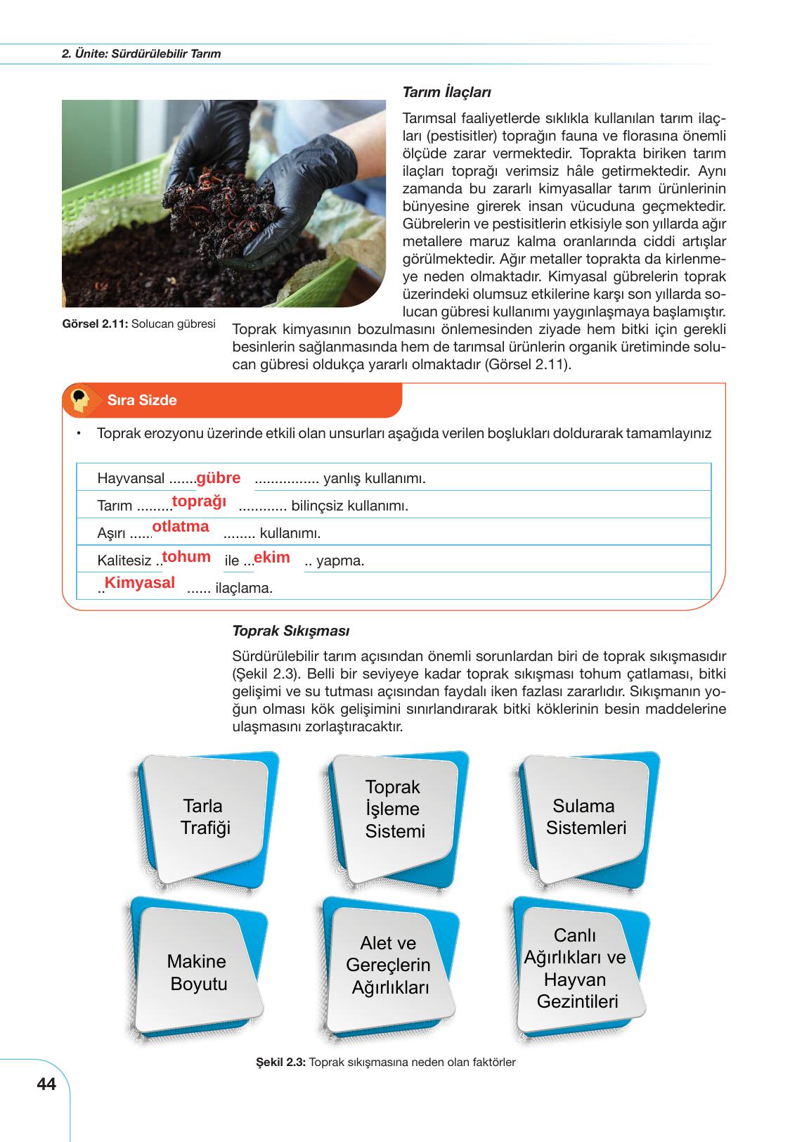 10-11. Sınıf Meb Yayınları Sürdürülebilir Tarım Ve Gıda Güvenliği Ders Kitabı Sayfa 44 Cevapları