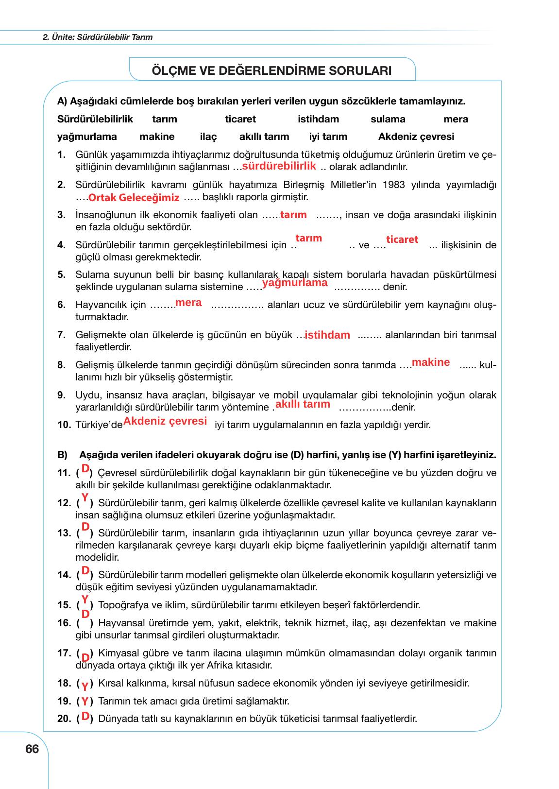 10-11. Sınıf Meb Yayınları Sürdürülebilir Tarım Ve Gıda Güvenliği Ders Kitabı Sayfa 66 Cevapları 10-11. Sınıf Meb Yayınları Sürdürülebilir Tarım Ve Gıda Güvenliği Ders Kitabı Sayfa 66 Cevapları