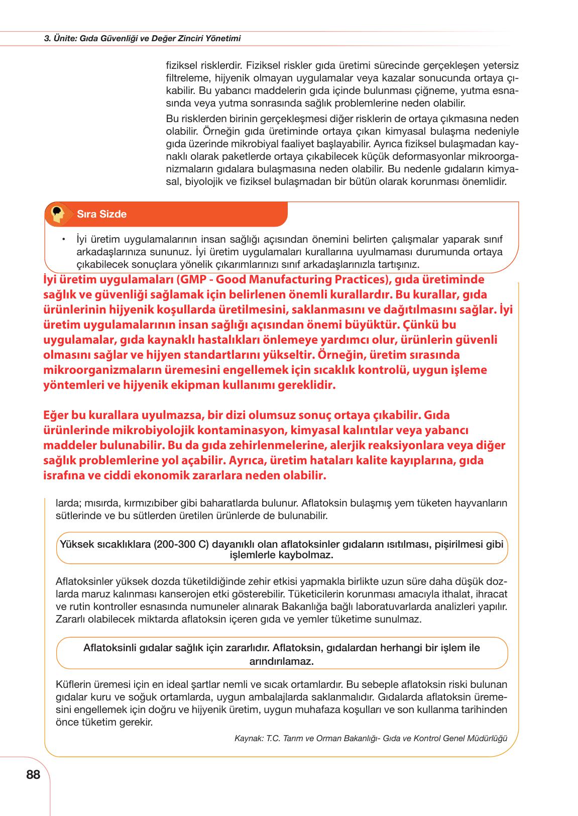 10-11. Sınıf Meb Yayınları Sürdürülebilir Tarım Ve Gıda Güvenliği Ders Kitabı Sayfa 88 Cevapları