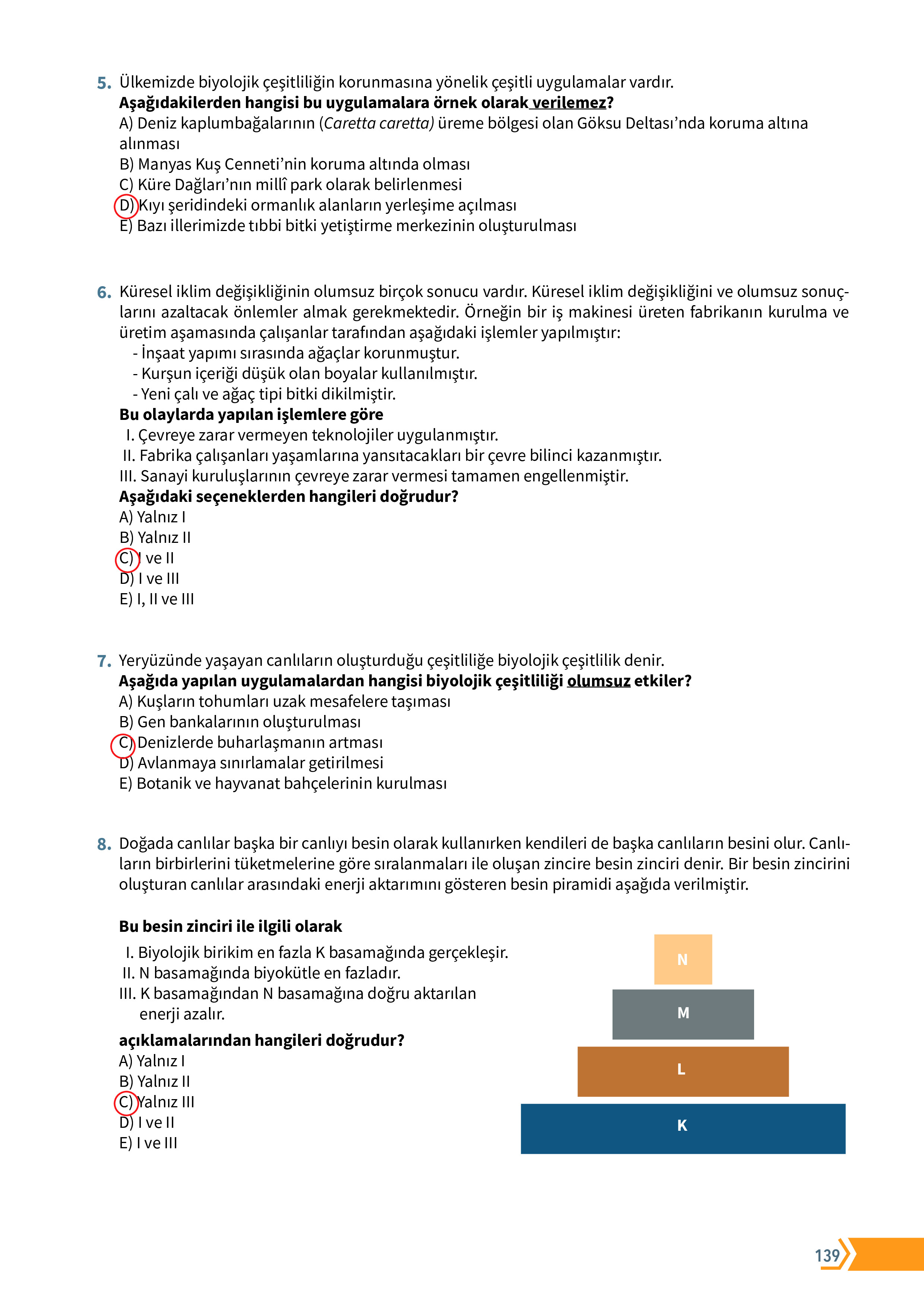 10. Sınıf Meb Yayınları Fen Lisesi Biyoloji Ders Kitabı Sayfa 139 Cevapları