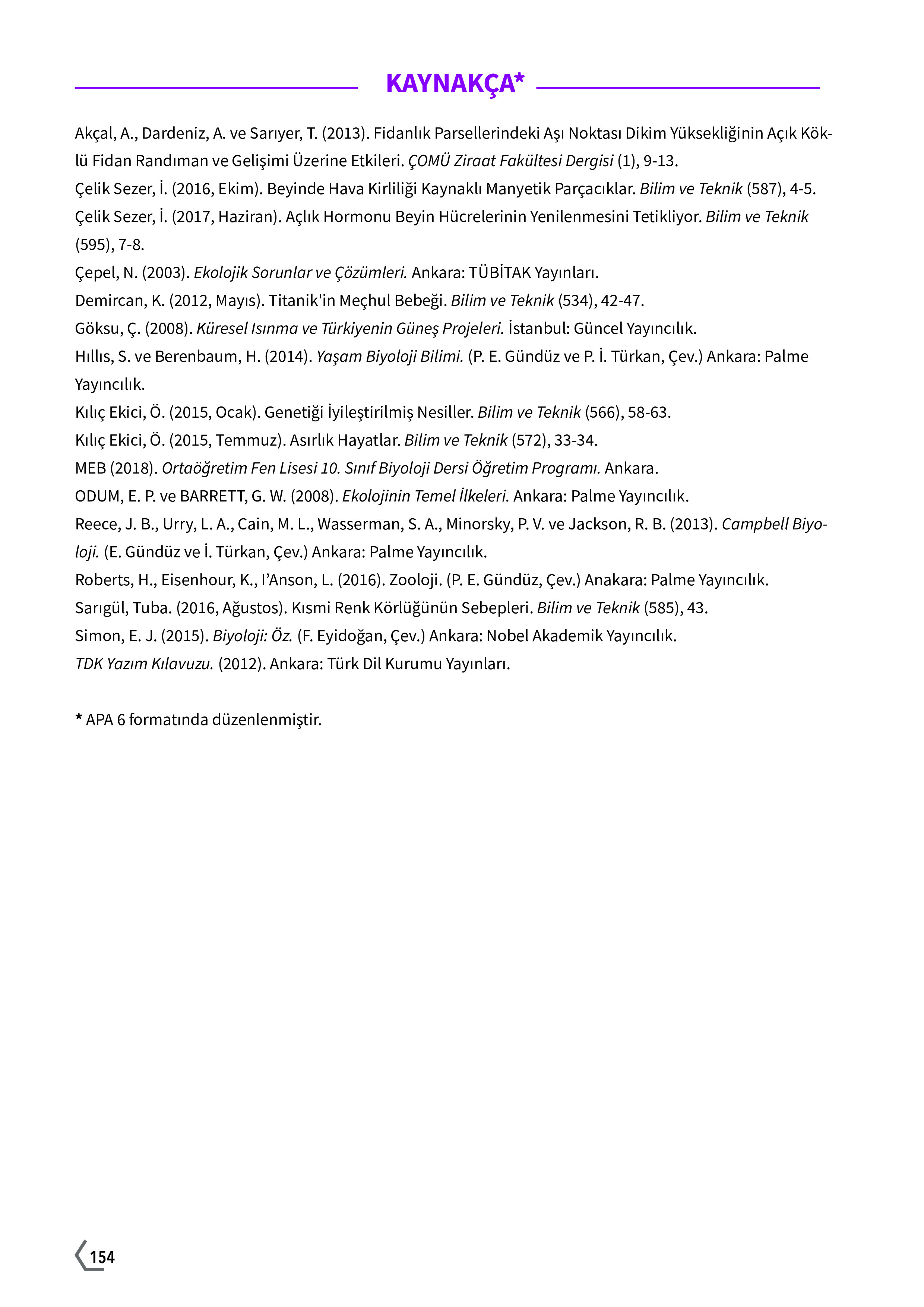 10. Sınıf Meb Yayınları Fen Lisesi Biyoloji Ders Kitabı Sayfa 154 Cevapları