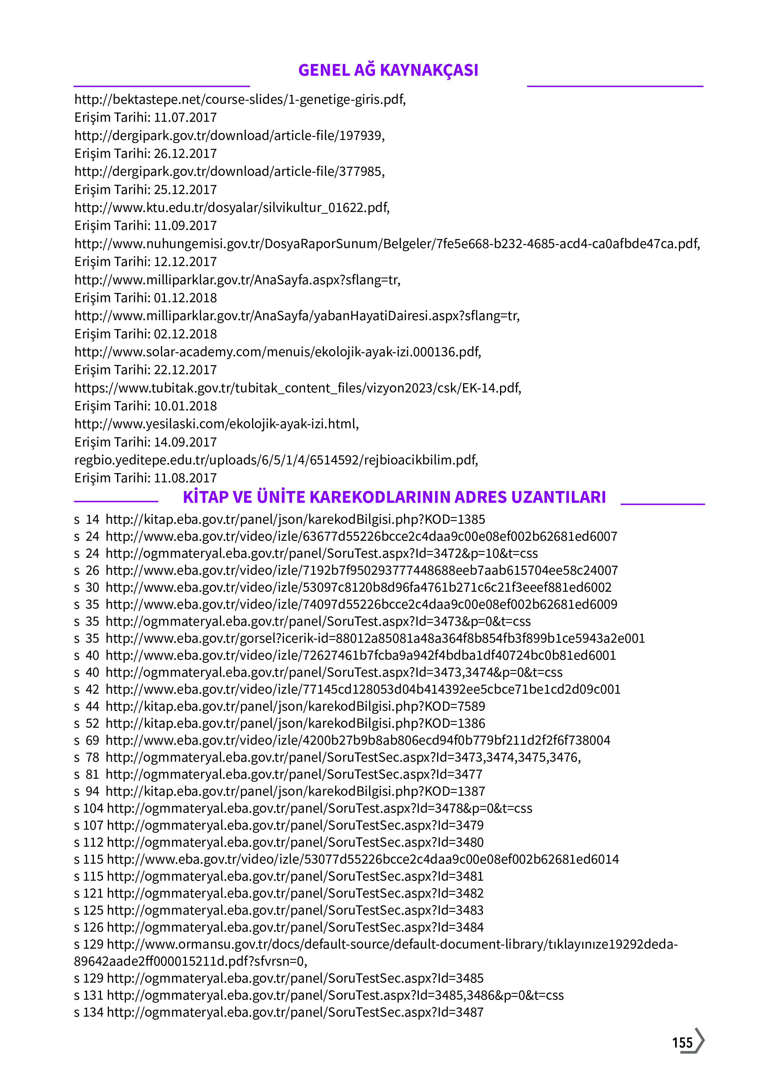 10. Sınıf Meb Yayınları Fen Lisesi Biyoloji Ders Kitabı Sayfa 155 Cevapları
