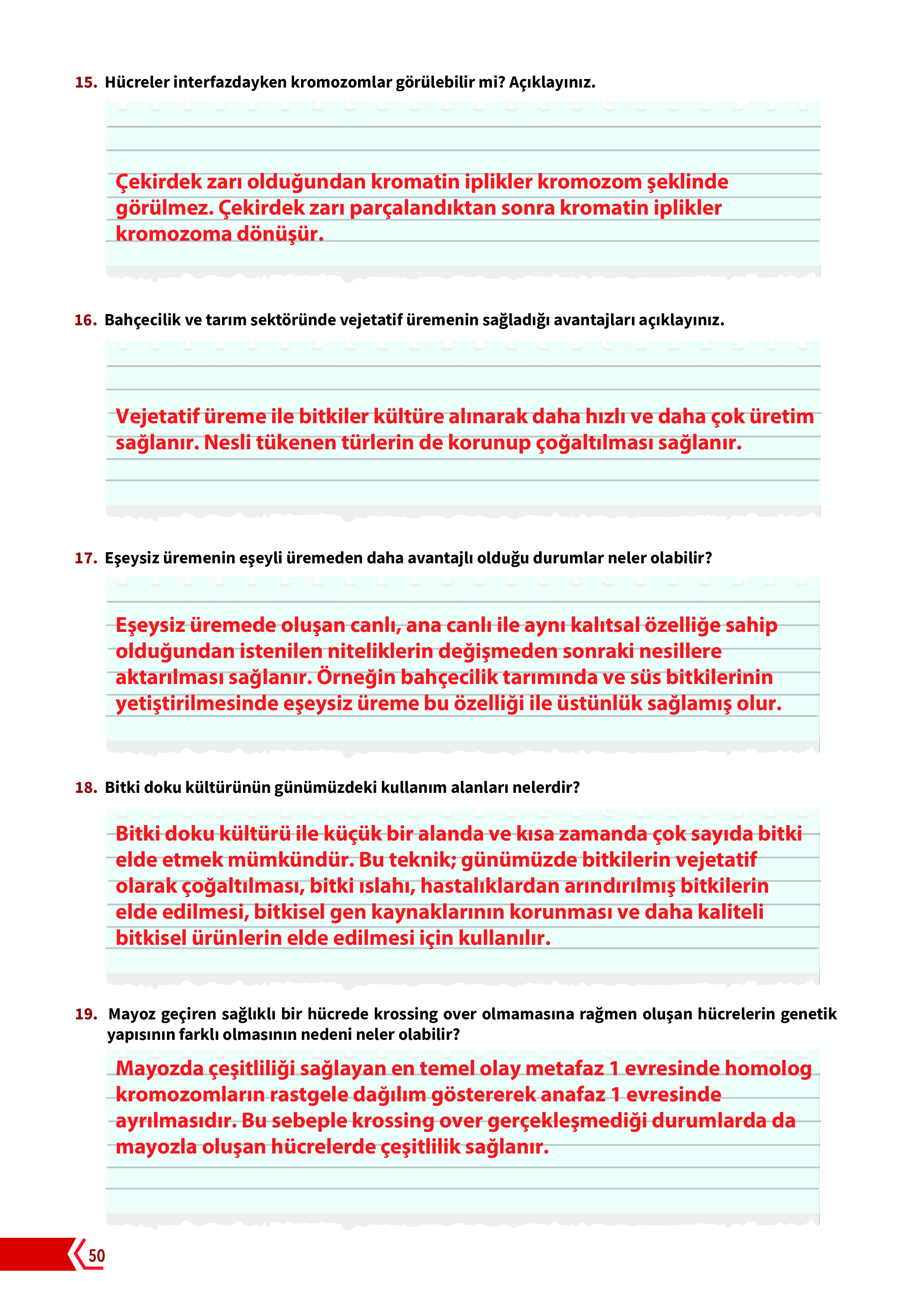 10. Sınıf Meb Yayınları Fen Lisesi Biyoloji Ders Kitabı Sayfa 50 Cevapları