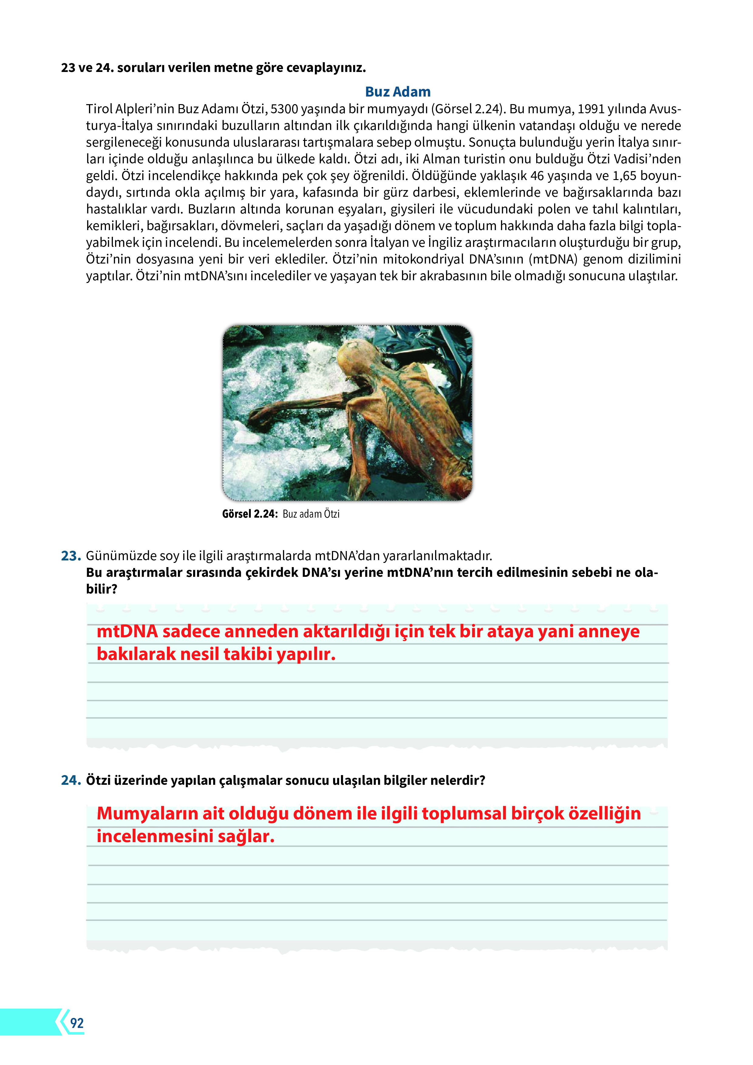 10. Sınıf Meb Yayınları Fen Lisesi Biyoloji Ders Kitabı Sayfa 92 Cevapları