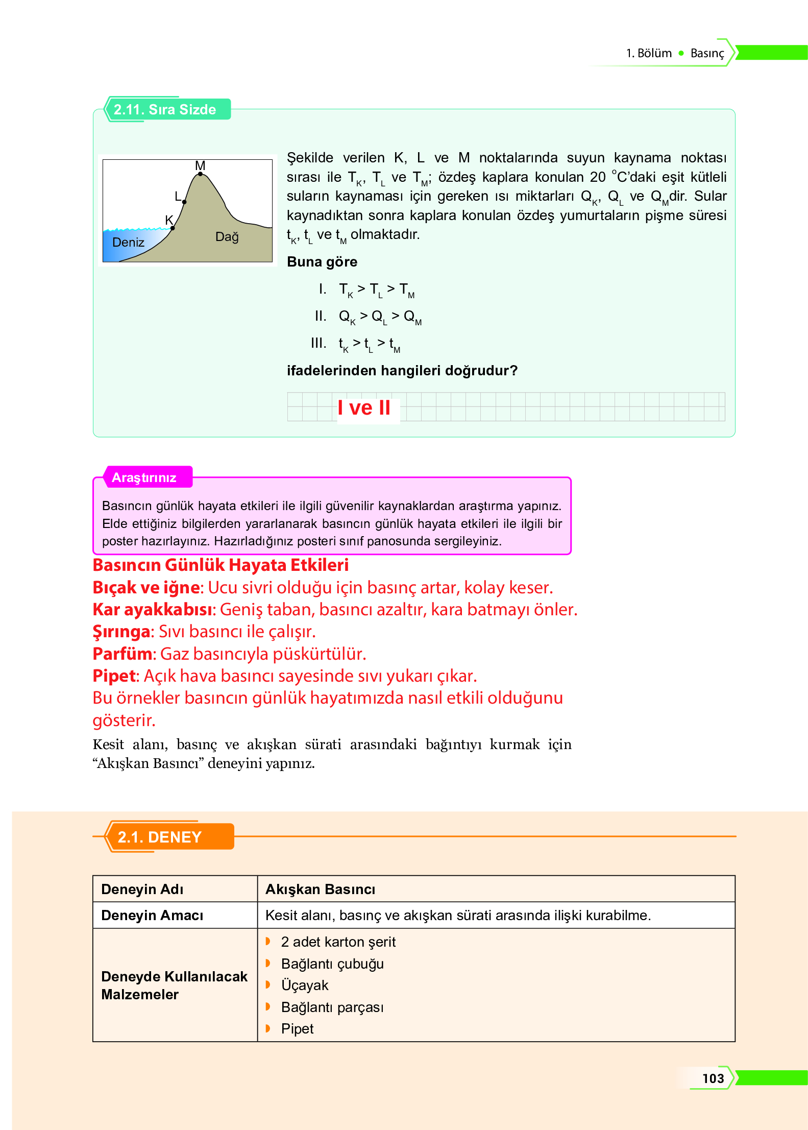 10. Sınıf Meb Yayınları Fen Lisesi Fizik Ders Kitabı Sayfa 103 Cevapları