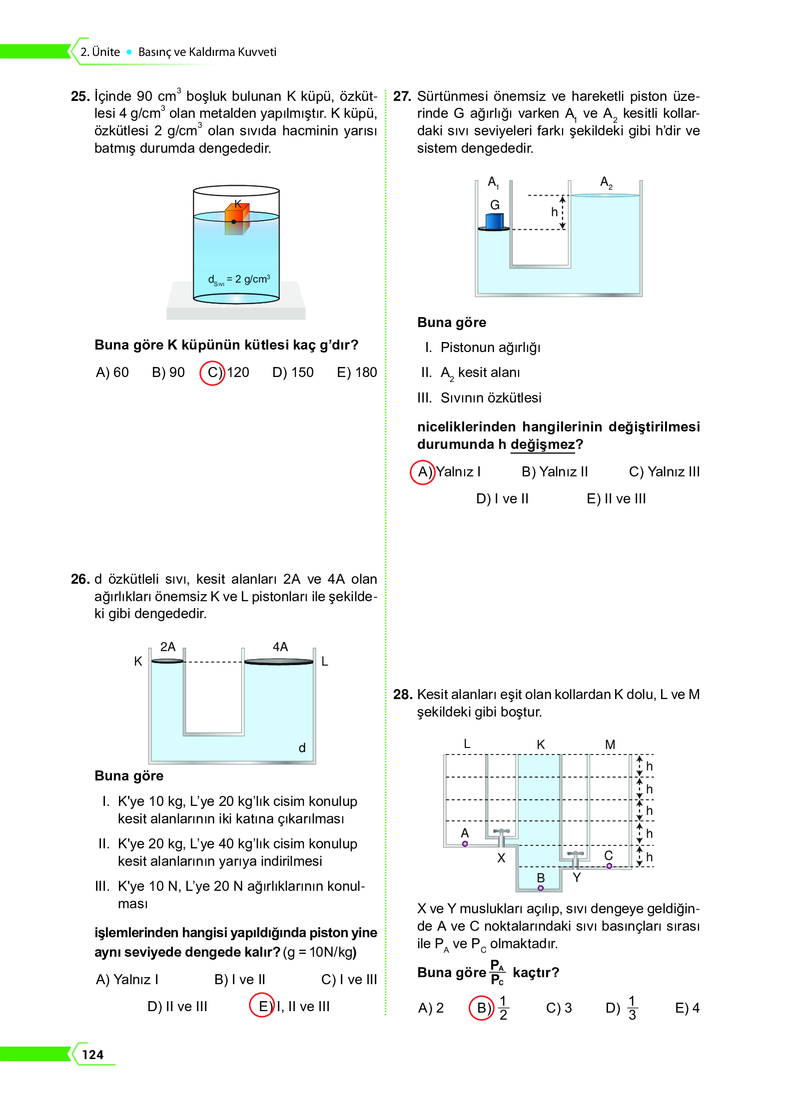 10. Sınıf Meb Yayınları Fen Lisesi Fizik Ders Kitabı Sayfa 124 Cevapları