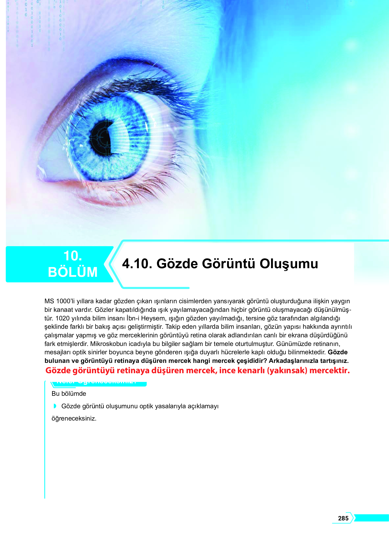 10. Sınıf Meb Yayınları Fen Lisesi Fizik Ders Kitabı Sayfa 285 Cevapları