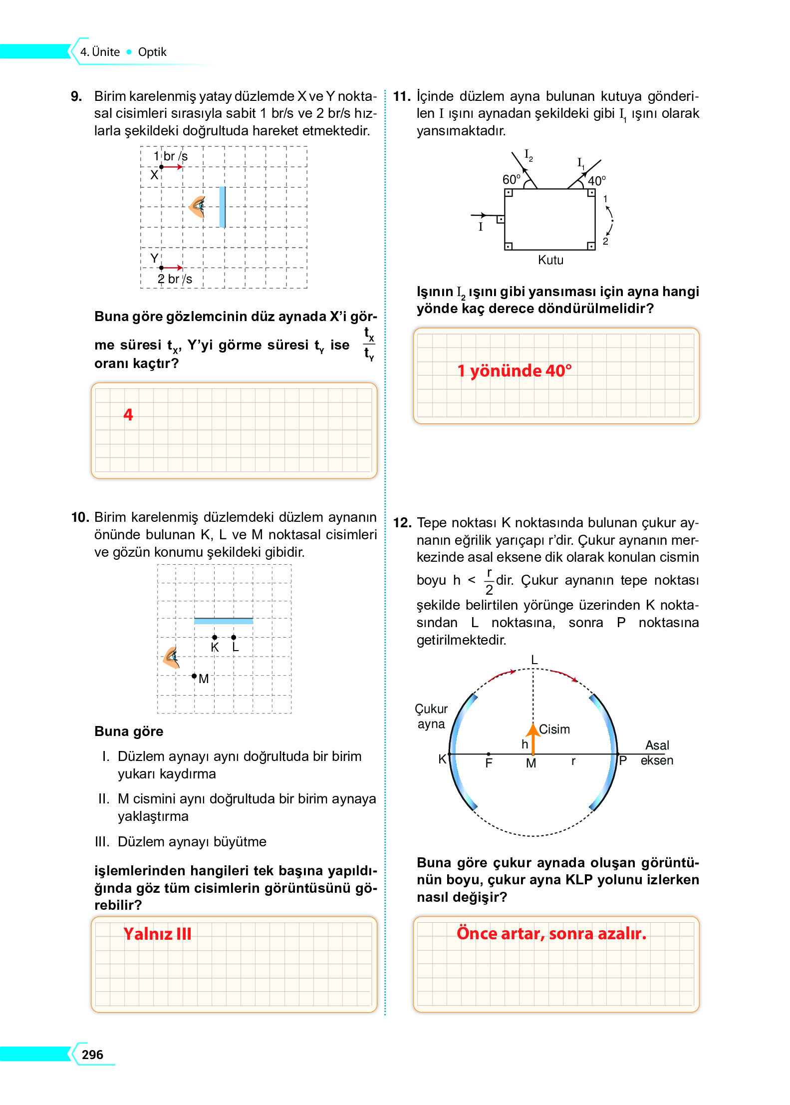 10. Sınıf Meb Yayınları Fen Lisesi Fizik Ders Kitabı Sayfa 296 Cevapları