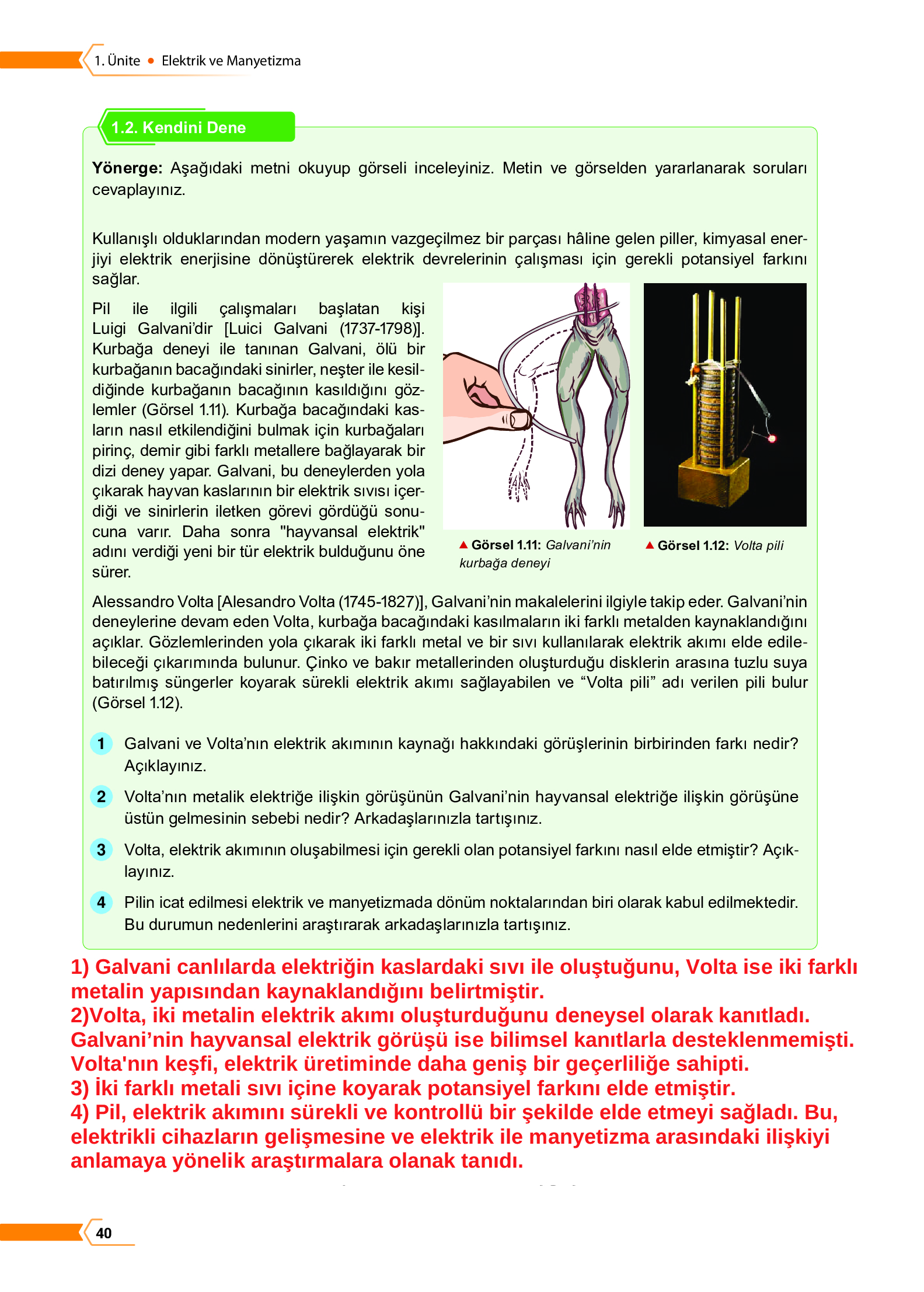 10. Sınıf Meb Yayınları Fen Lisesi Fizik Ders Kitabı Sayfa 40 Cevapları