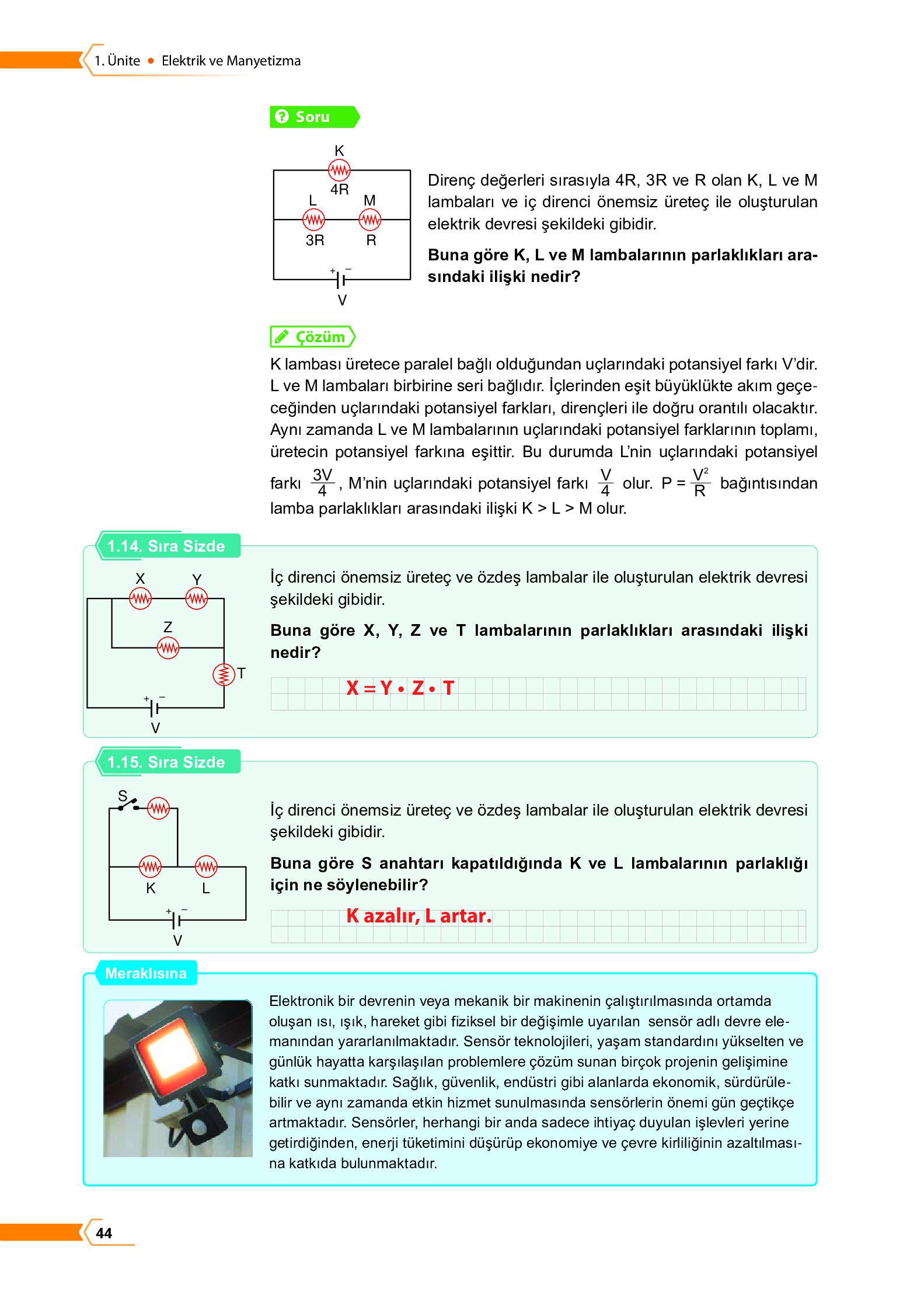 10. Sınıf Meb Yayınları Fen Lisesi Fizik Ders Kitabı Sayfa 44 Cevapları