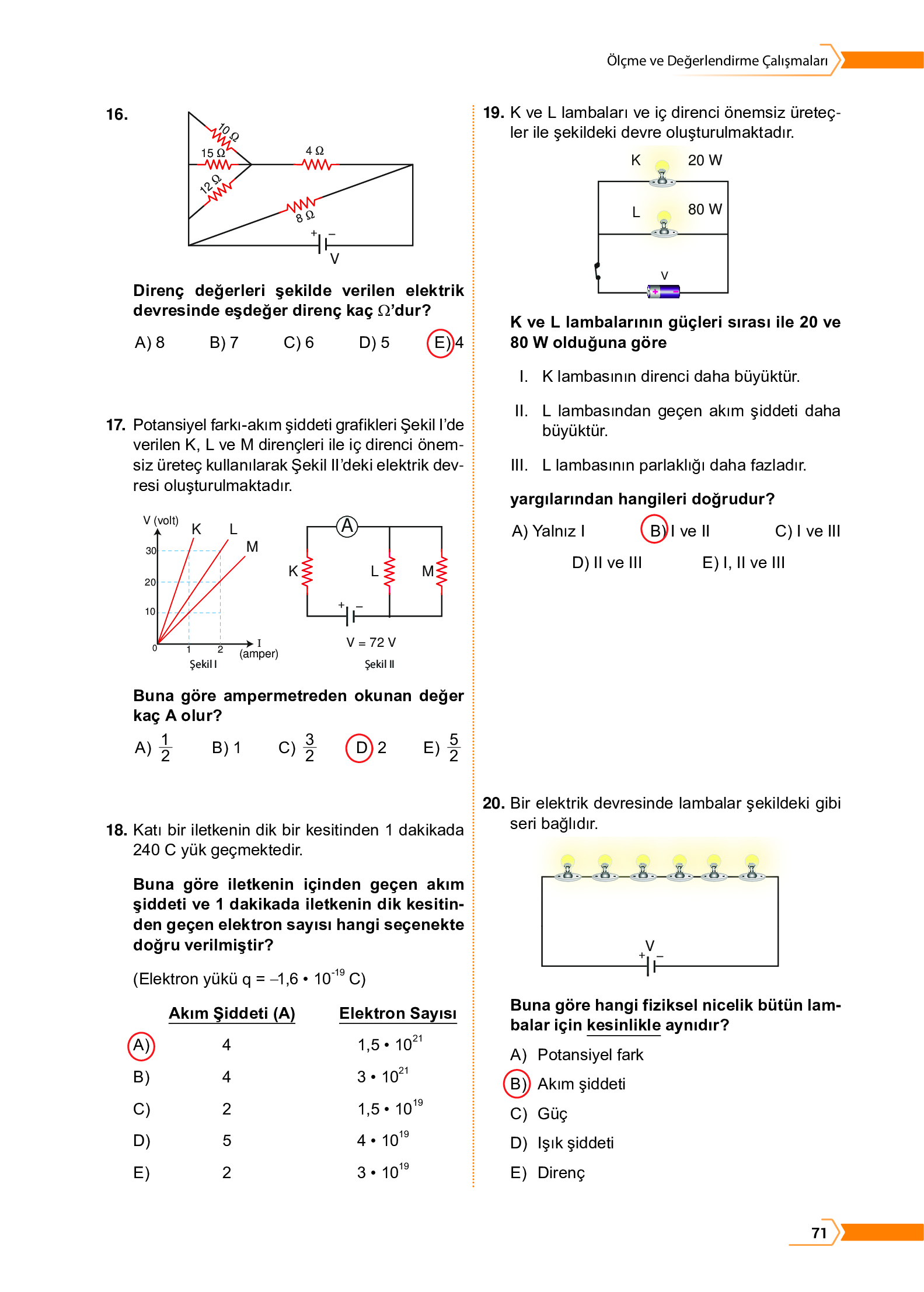 10. Sınıf Meb Yayınları Fen Lisesi Fizik Ders Kitabı Sayfa 71 Cevapları