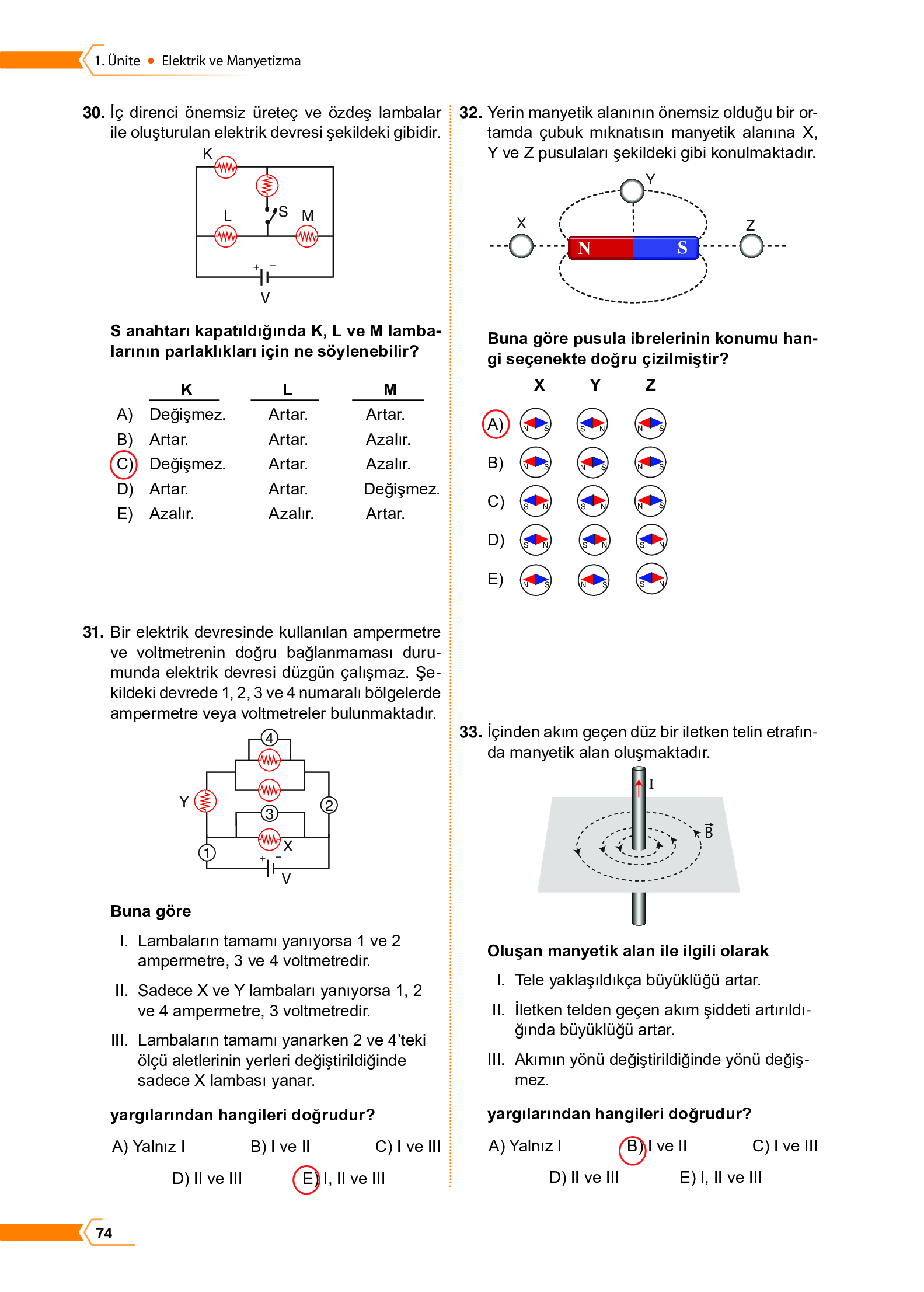 10. Sınıf Meb Yayınları Fen Lisesi Fizik Ders Kitabı Sayfa 74 Cevapları