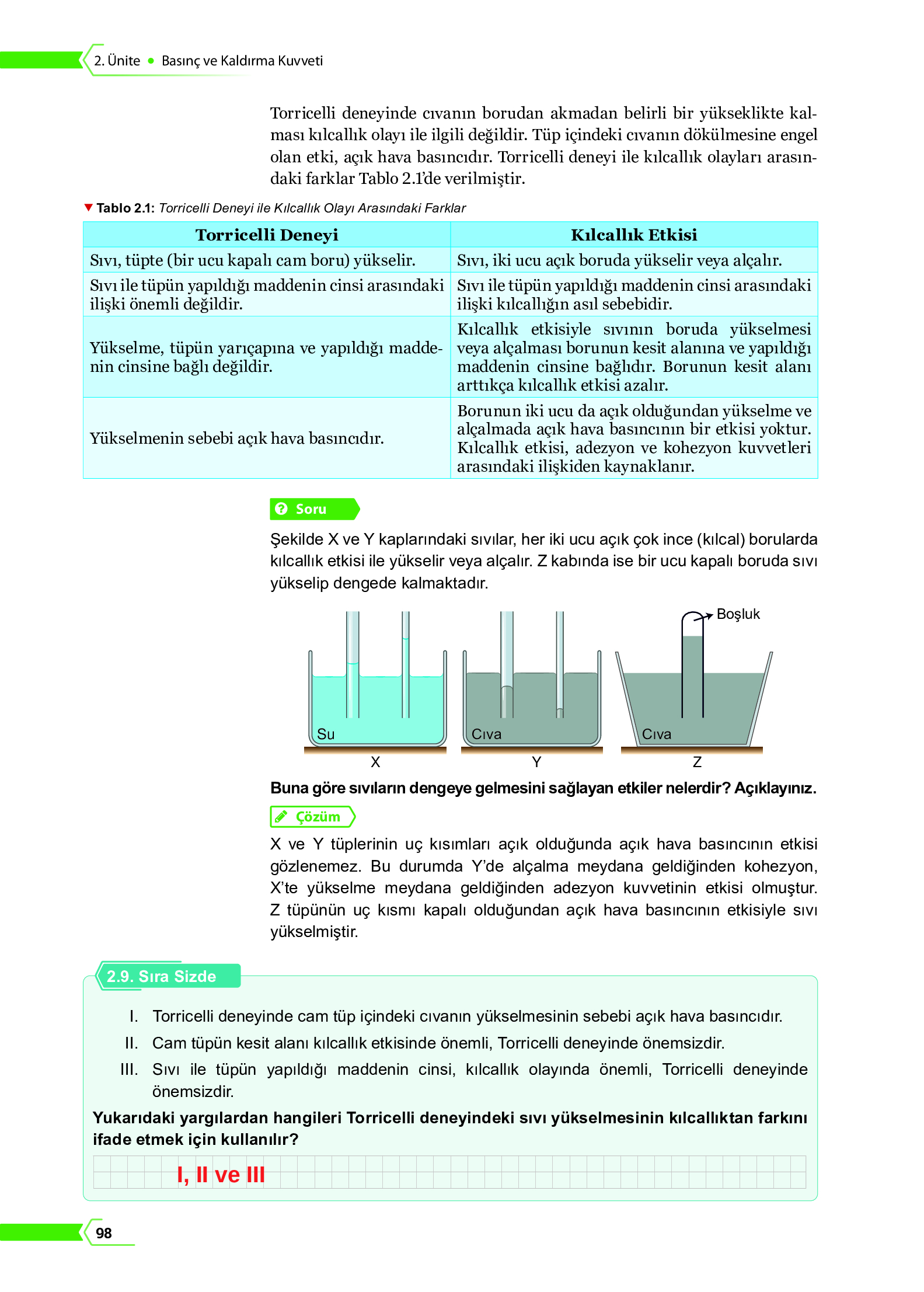 10. Sınıf Meb Yayınları Fen Lisesi Fizik Ders Kitabı Sayfa 98 Cevapları