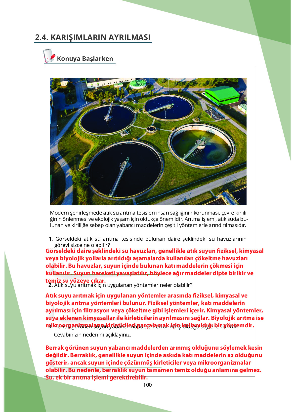 10. Sınıf Meb Yayınları Fen Lisesi Kimya Ders Kitabı Sayfa 100 Cevapları