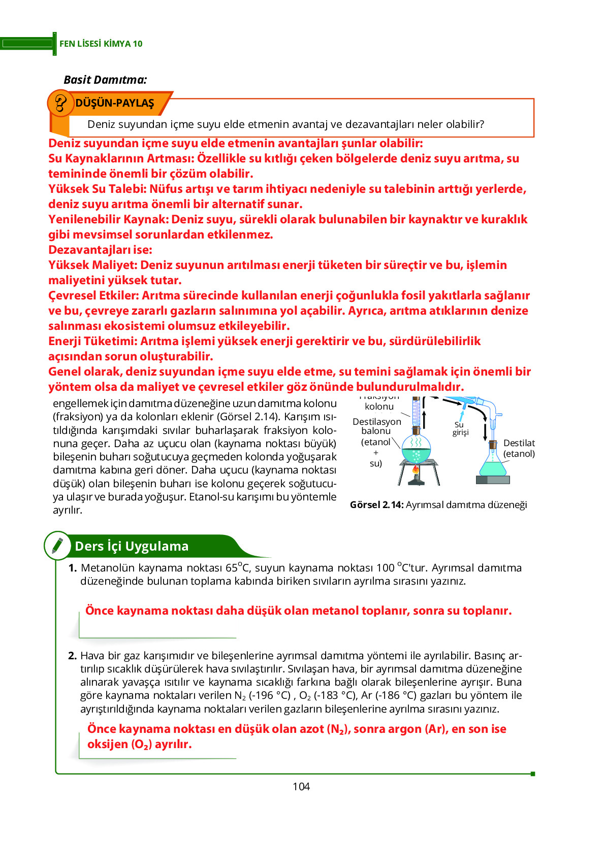 10. Sınıf Meb Yayınları Fen Lisesi Kimya Ders Kitabı Sayfa 104 Cevapları 10. Sınıf Meb Yayınları Fen Lisesi Kimya Ders Kitabı Sayfa 104 Cevapları