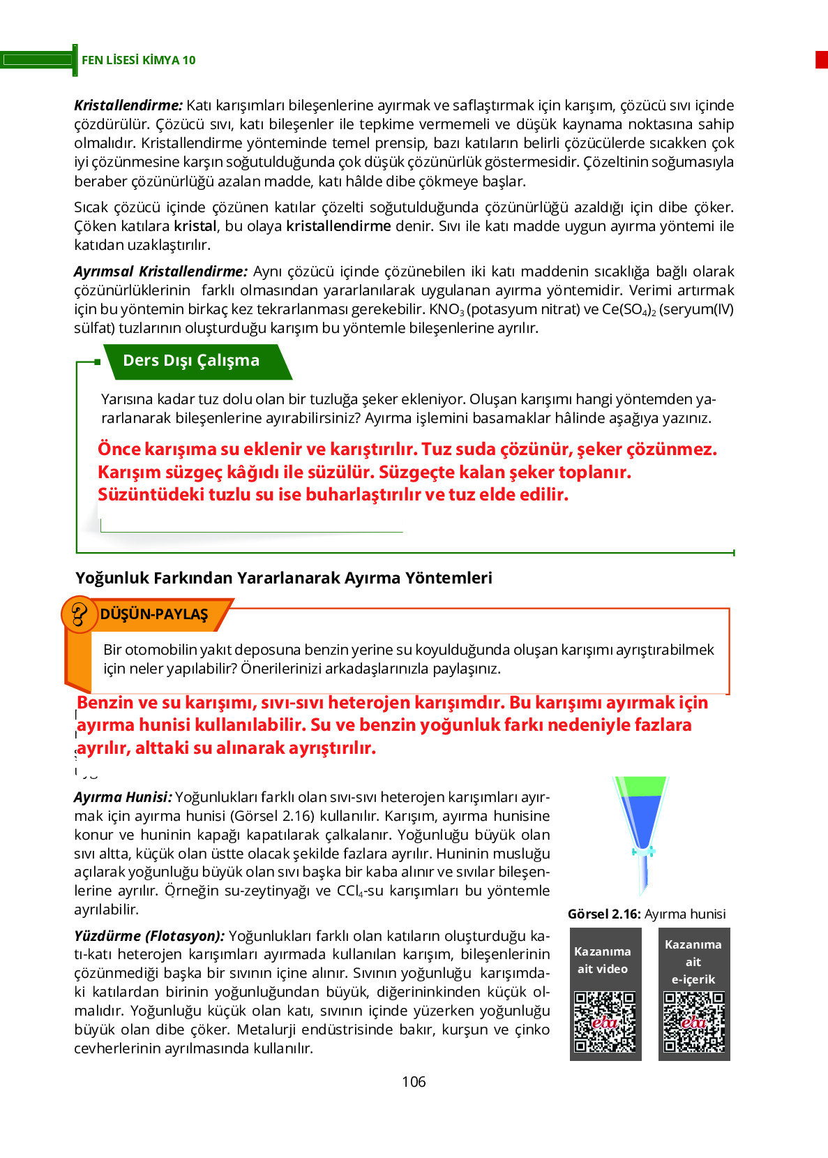 10. Sınıf Meb Yayınları Fen Lisesi Kimya Ders Kitabı Sayfa 106 Cevapları 10. Sınıf Meb Yayınları Fen Lisesi Kimya Ders Kitabı Sayfa 106 Cevapları