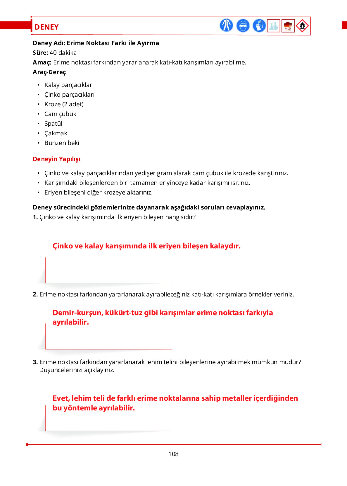 10. Sınıf Meb Yayınları Fen Lisesi Kimya Ders Kitabı Sayfa 108 Cevapları 10. Sınıf Meb Yayınları Fen Lisesi Kimya Ders Kitabı Sayfa 108 Cevapları