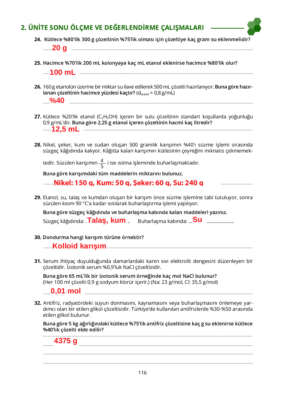 10. Sınıf Meb Yayınları Fen Lisesi Kimya Ders Kitabı Sayfa 116 Cevapları 10. Sınıf Meb Yayınları Fen Lisesi Kimya Ders Kitabı Sayfa 116 Cevapları