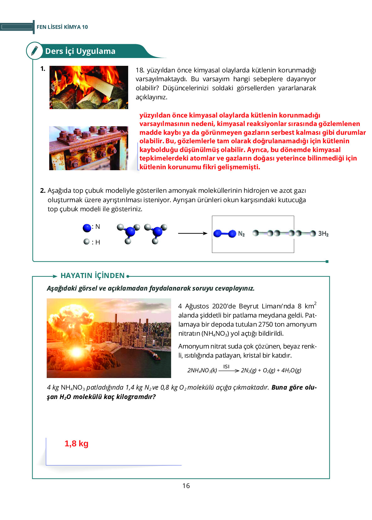 10. Sınıf Meb Yayınları Fen Lisesi Kimya Ders Kitabı Sayfa 16 Cevapları 10. Sınıf Meb Yayınları Fen Lisesi Kimya Ders Kitabı Sayfa 16 Cevapları