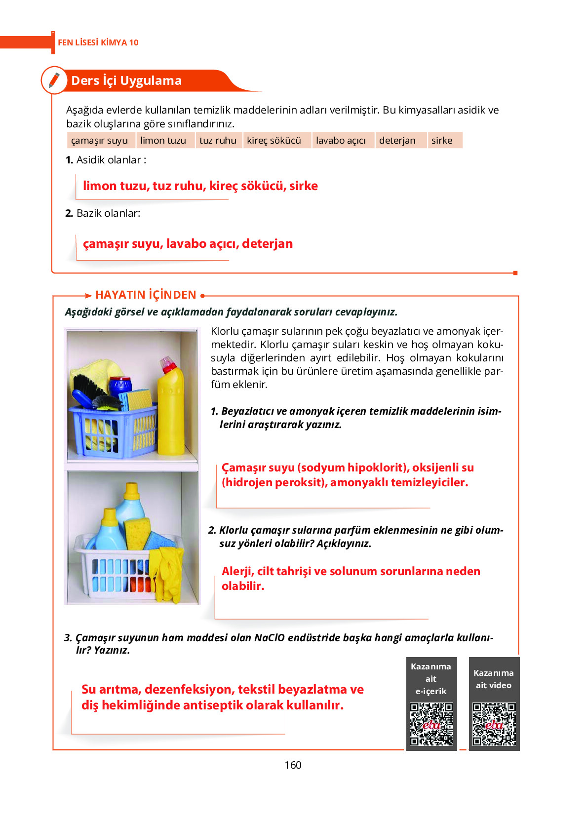 10. Sınıf Meb Yayınları Fen Lisesi Kimya Ders Kitabı Sayfa 160 Cevapları 10. Sınıf Meb Yayınları Fen Lisesi Kimya Ders Kitabı Sayfa 160 Cevapları