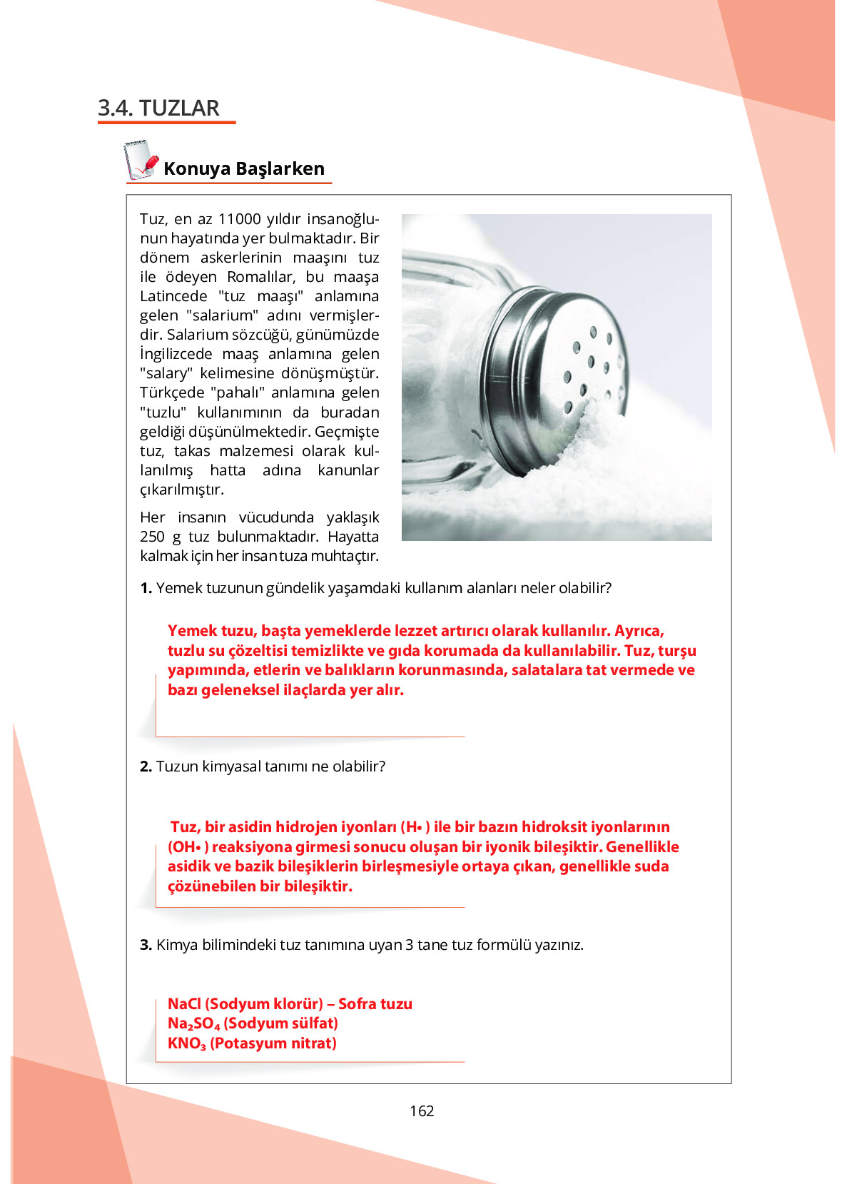 10. Sınıf Meb Yayınları Fen Lisesi Kimya Ders Kitabı Sayfa 162 Cevapları