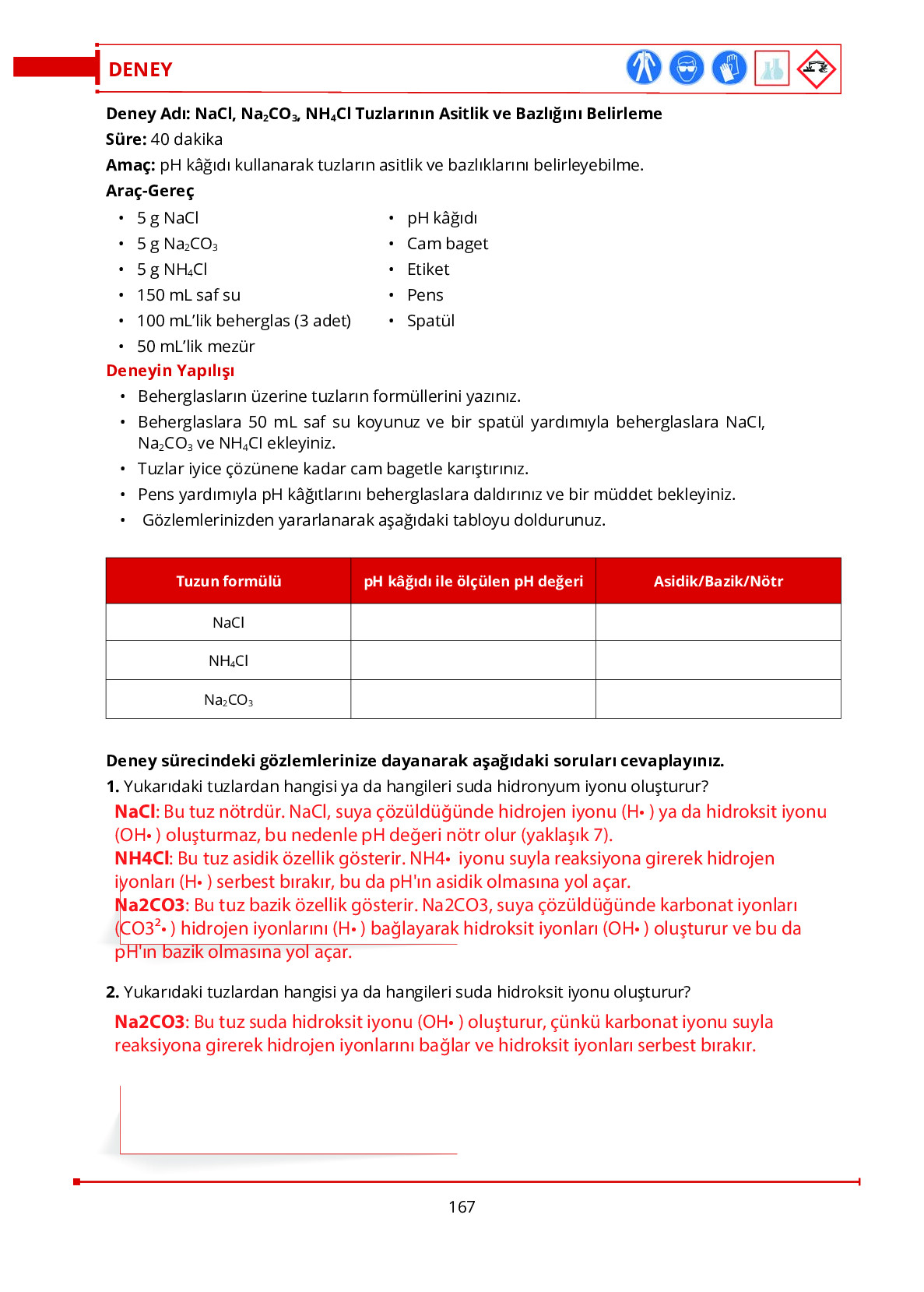 10. Sınıf Meb Yayınları Fen Lisesi Kimya Ders Kitabı Sayfa 167 Cevapları 10. Sınıf Meb Yayınları Fen Lisesi Kimya Ders Kitabı Sayfa 167 Cevapları