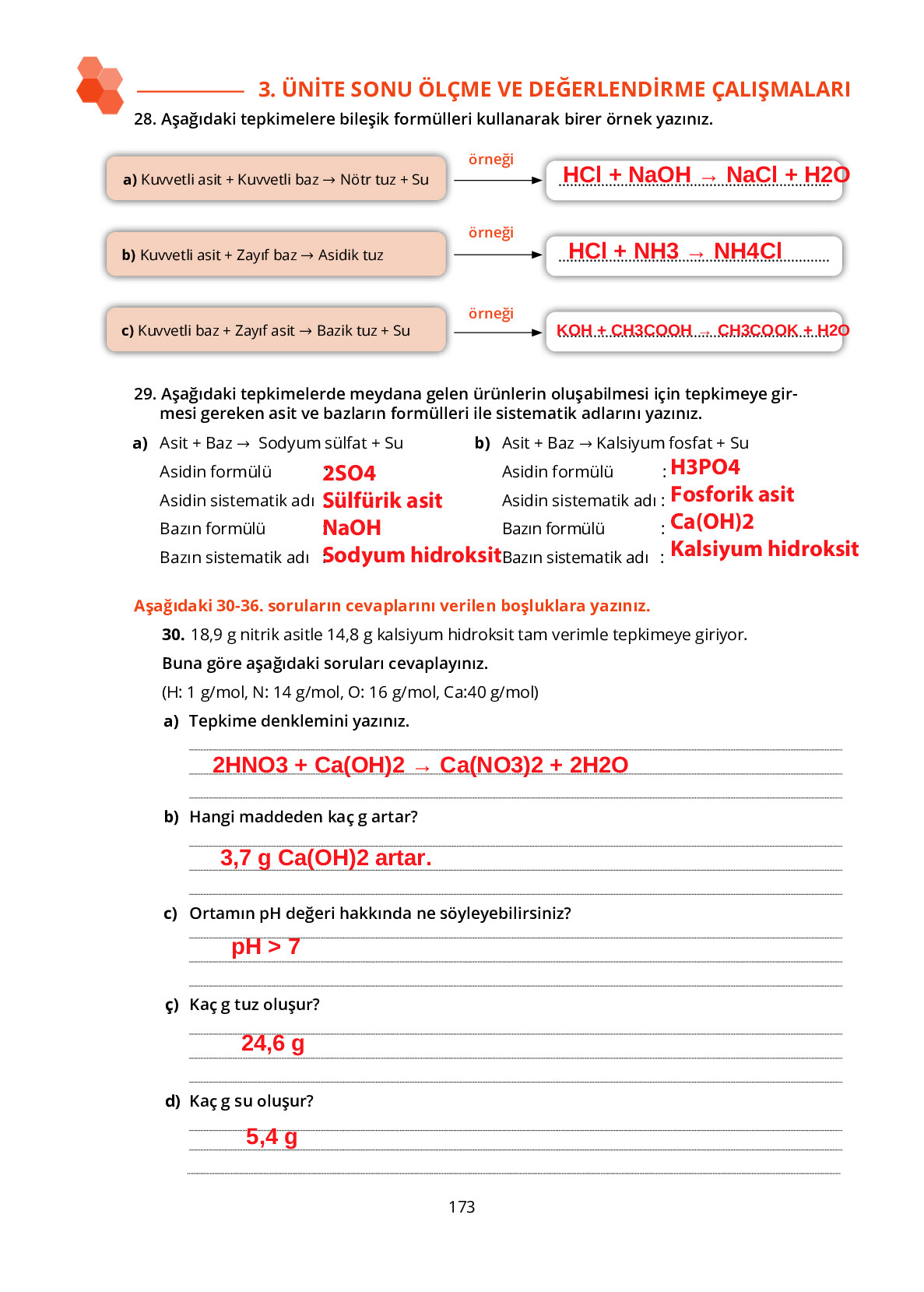 10. Sınıf Meb Yayınları Fen Lisesi Kimya Ders Kitabı Sayfa 173 Cevapları 10. Sınıf Meb Yayınları Fen Lisesi Kimya Ders Kitabı Sayfa 173 Cevapları