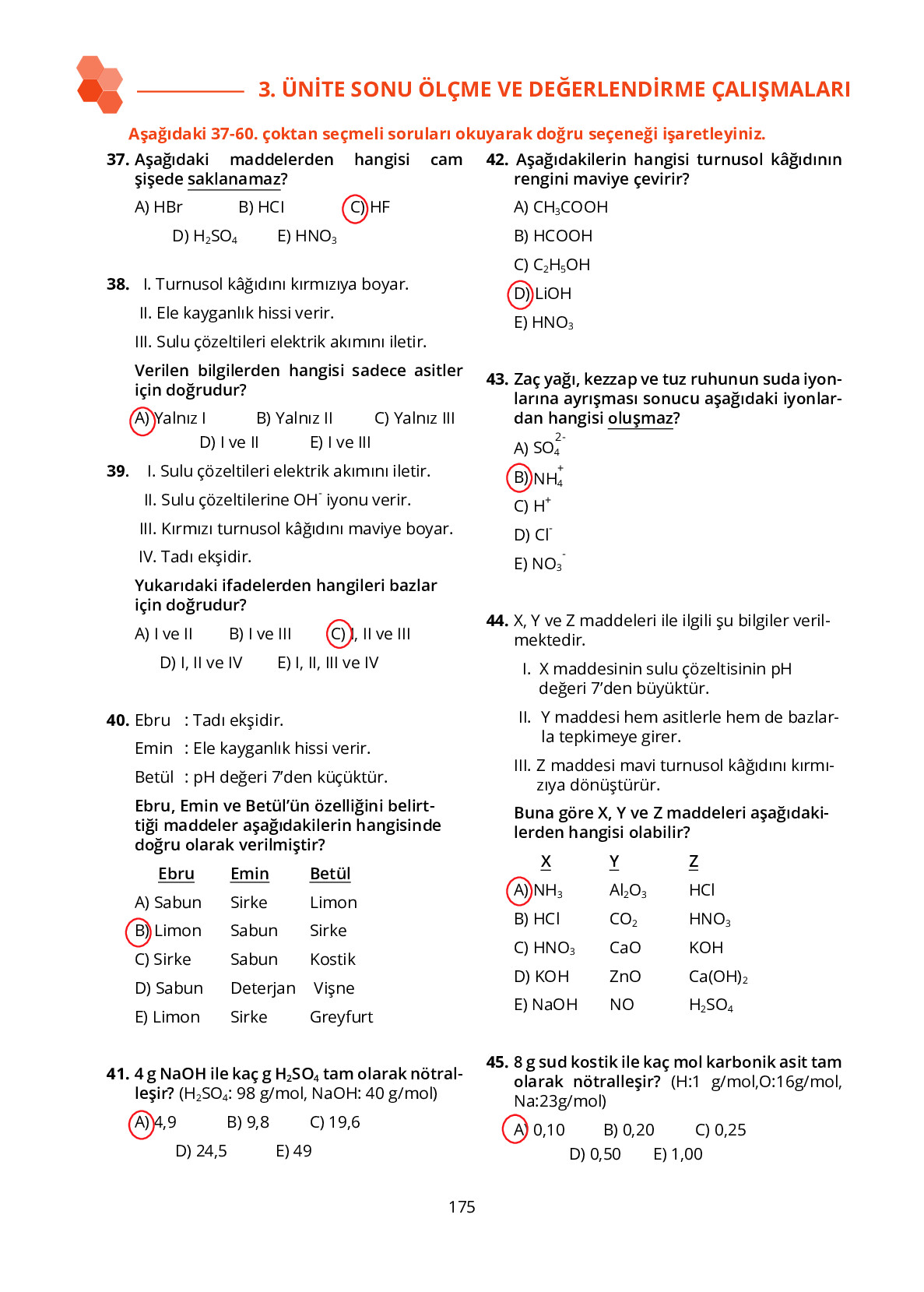 10. Sınıf Meb Yayınları Fen Lisesi Kimya Ders Kitabı Sayfa 175 Cevapları 10. Sınıf Meb Yayınları Fen Lisesi Kimya Ders Kitabı Sayfa 175 Cevapları
