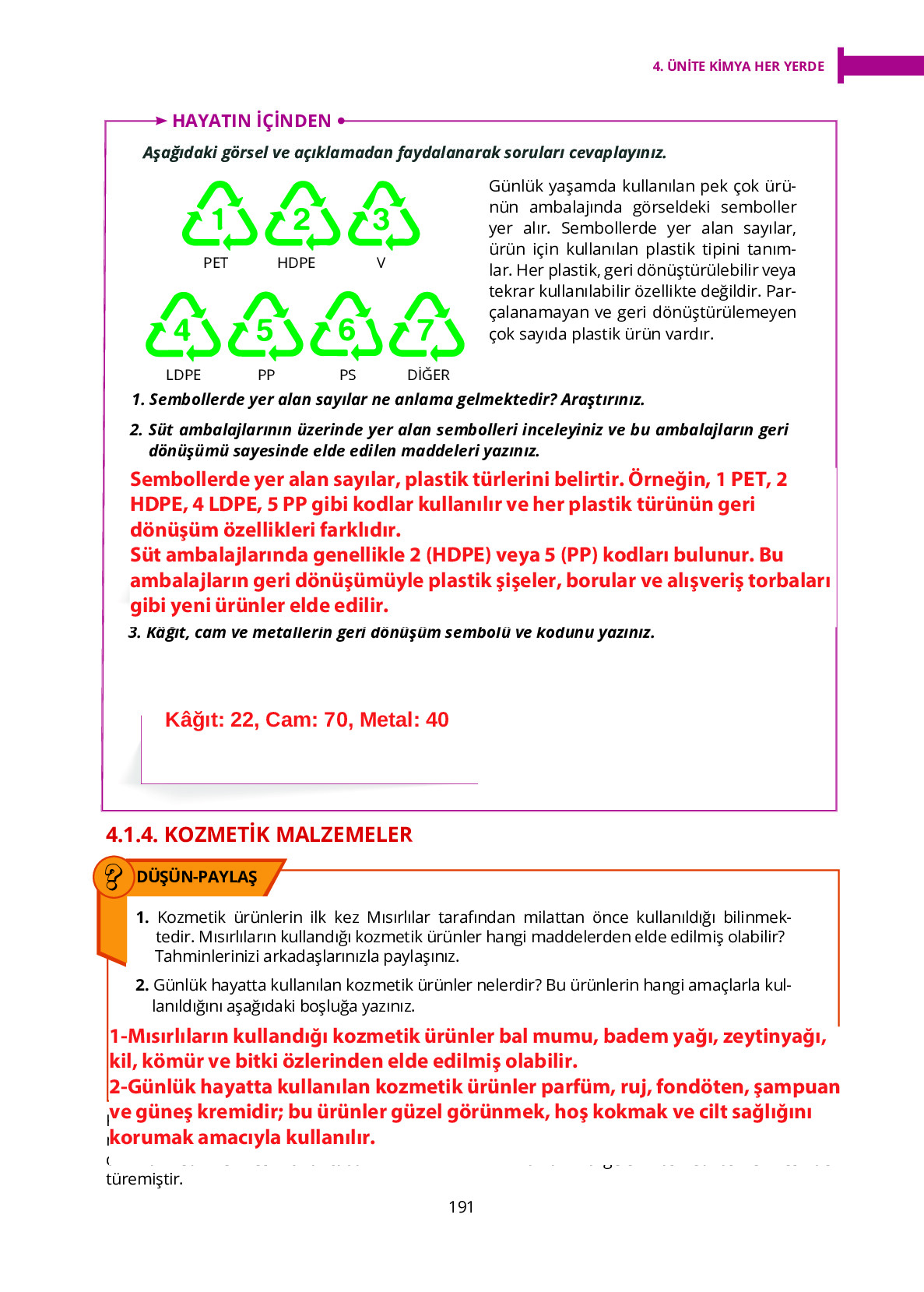 10. Sınıf Meb Yayınları Fen Lisesi Kimya Ders Kitabı Sayfa 191 Cevapları 10. Sınıf Meb Yayınları Fen Lisesi Kimya Ders Kitabı Sayfa 191 Cevapları