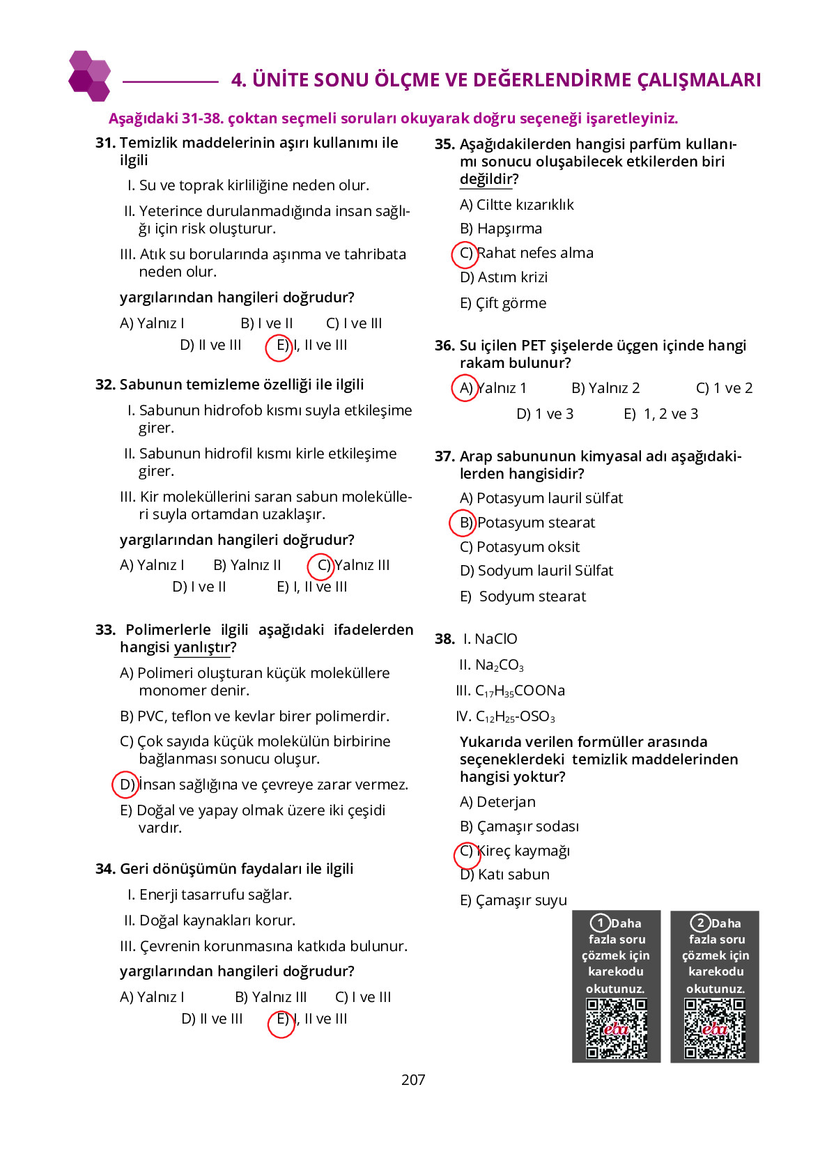 10. Sınıf Meb Yayınları Fen Lisesi Kimya Ders Kitabı Sayfa 207 Cevapları 10. Sınıf Meb Yayınları Fen Lisesi Kimya Ders Kitabı Sayfa 207 Cevapları