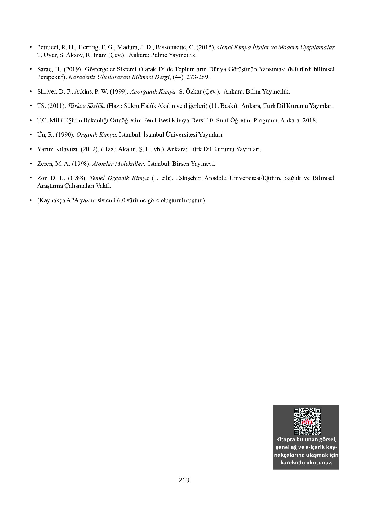 10. Sınıf Meb Yayınları Fen Lisesi Kimya Ders Kitabı Sayfa 213 Cevapları