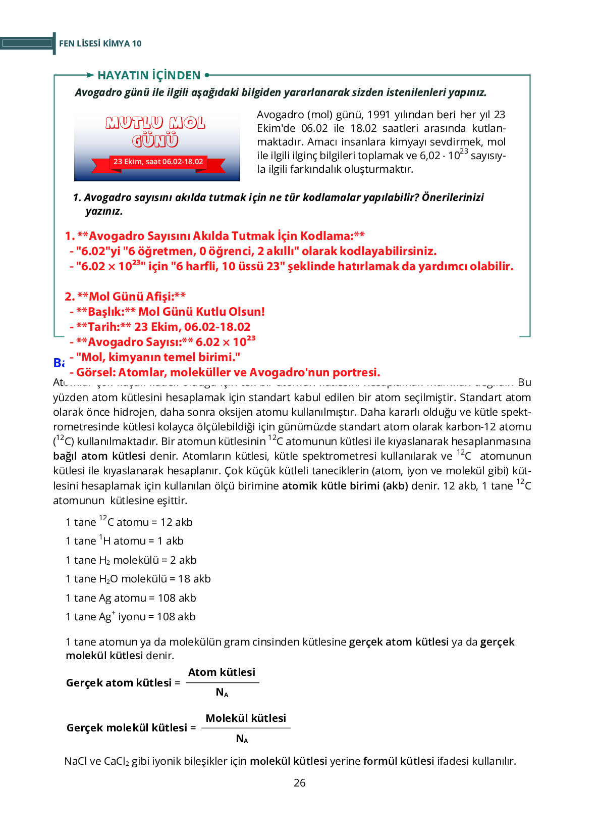 10. Sınıf Meb Yayınları Fen Lisesi Kimya Ders Kitabı Sayfa 26 Cevapları 10. Sınıf Meb Yayınları Fen Lisesi Kimya Ders Kitabı Sayfa 26 Cevapları