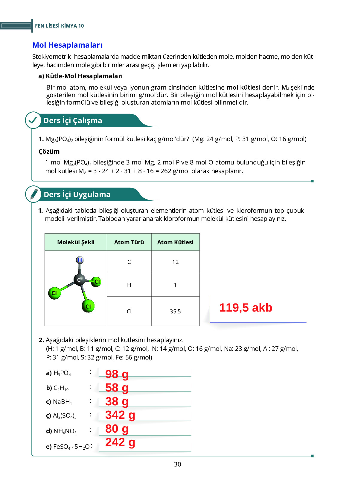 10. Sınıf Meb Yayınları Fen Lisesi Kimya Ders Kitabı Sayfa 30 Cevapları 10. Sınıf Meb Yayınları Fen Lisesi Kimya Ders Kitabı Sayfa 30 Cevapları