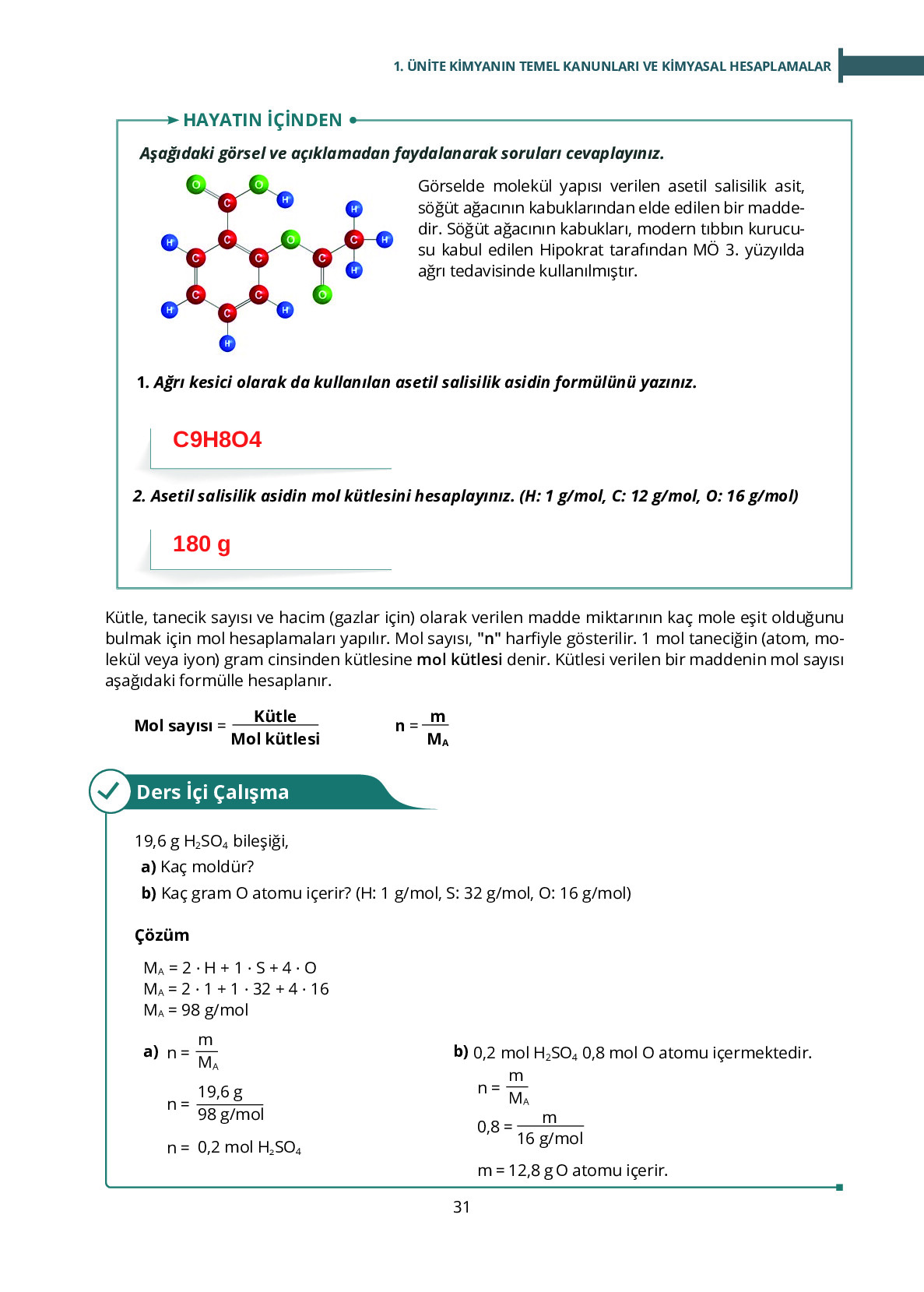 10. Sınıf Meb Yayınları Fen Lisesi Kimya Ders Kitabı Sayfa 31 Cevapları 10. Sınıf Meb Yayınları Fen Lisesi Kimya Ders Kitabı Sayfa 31 Cevapları