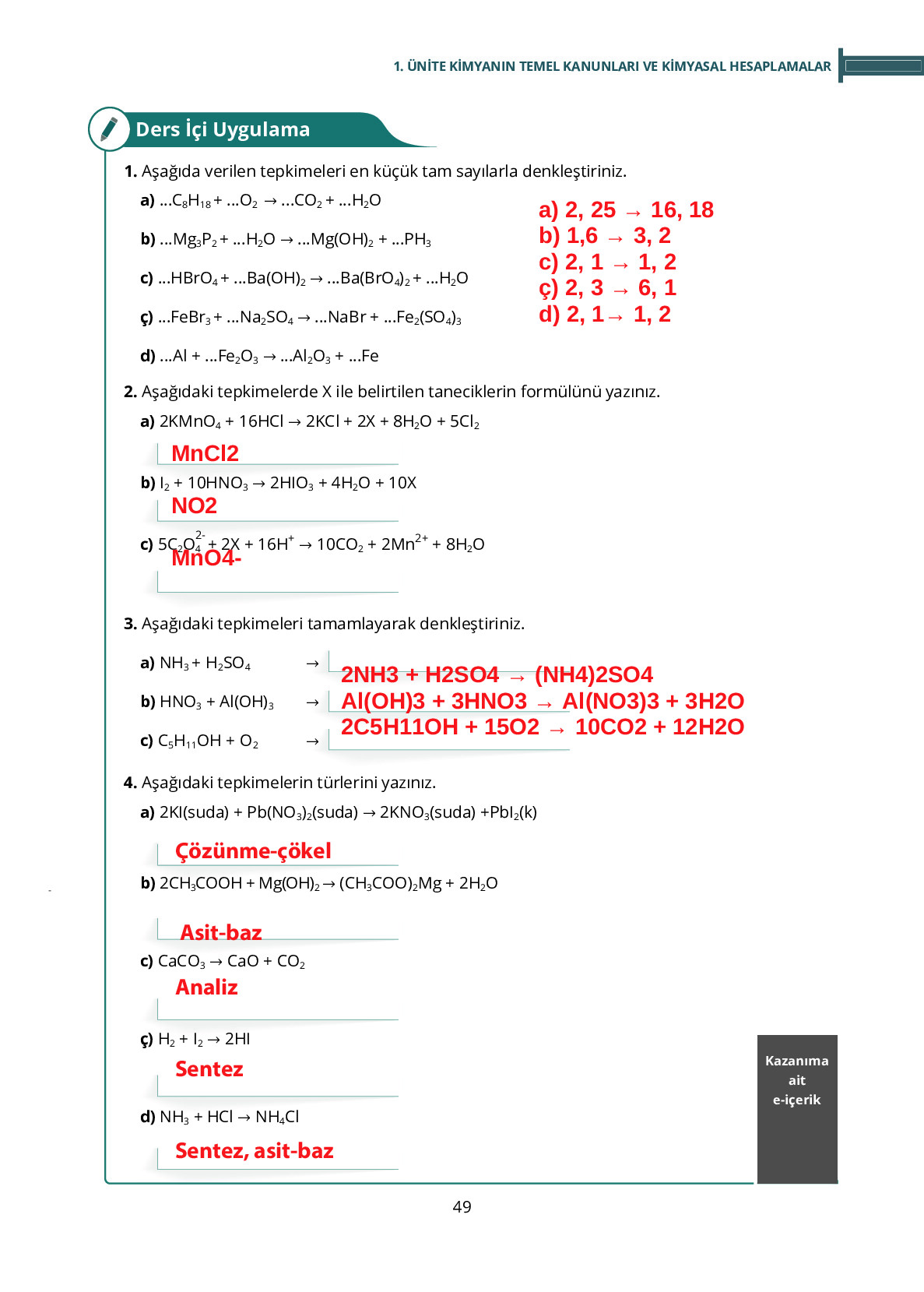 10. Sınıf Meb Yayınları Fen Lisesi Kimya Ders Kitabı Sayfa 49 Cevapları 10. Sınıf Meb Yayınları Fen Lisesi Kimya Ders Kitabı Sayfa 49 Cevapları