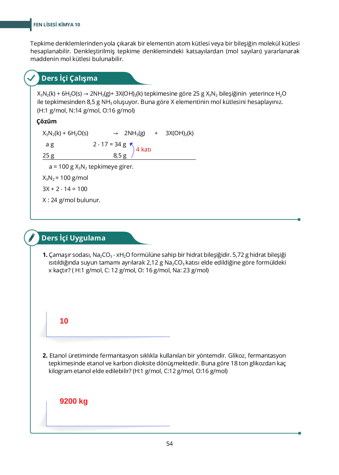 10. Sınıf Meb Yayınları Fen Lisesi Kimya Ders Kitabı Sayfa 54 Cevapları 10. Sınıf Meb Yayınları Fen Lisesi Kimya Ders Kitabı Sayfa 54 Cevapları