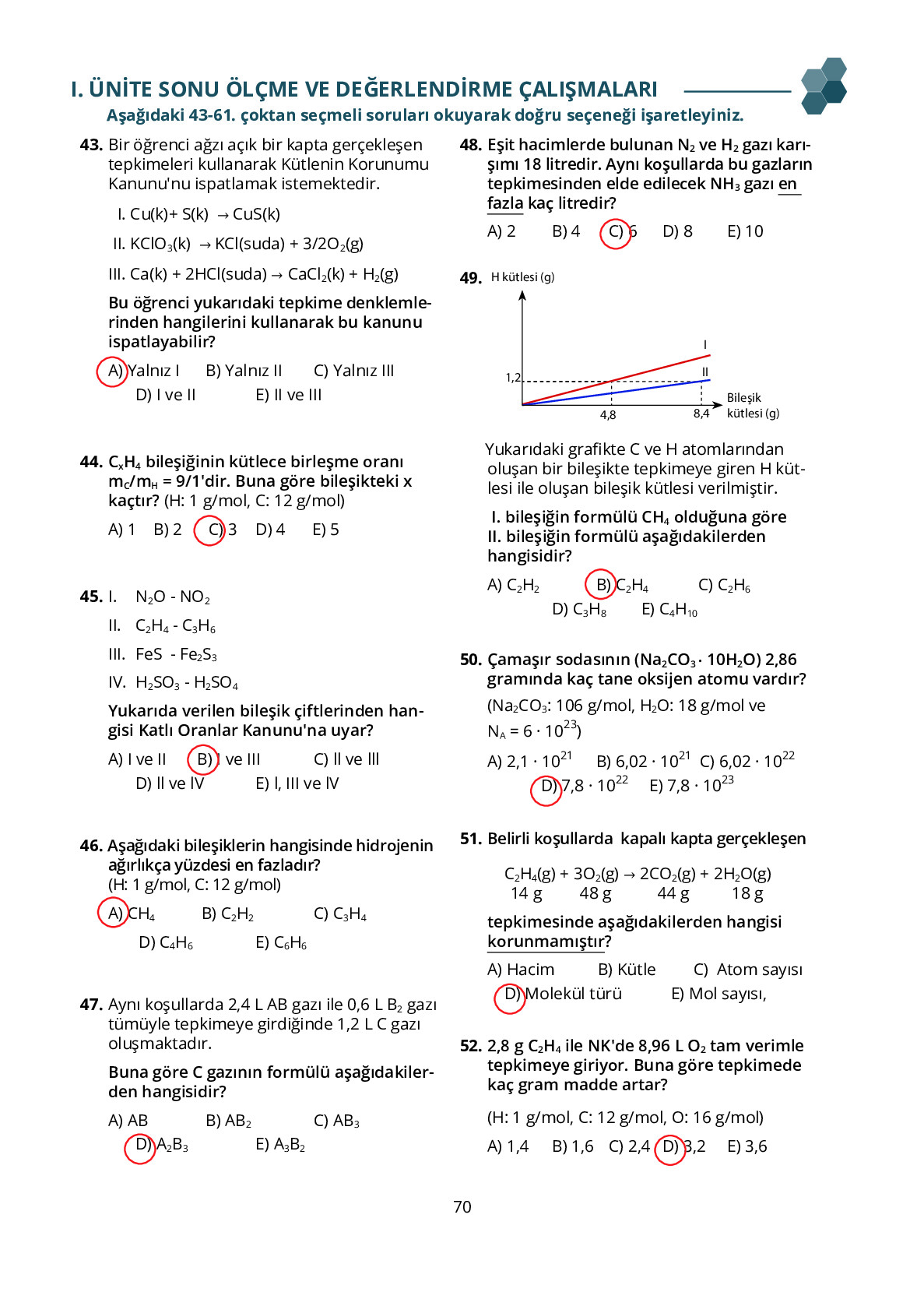 10. Sınıf Meb Yayınları Fen Lisesi Kimya Ders Kitabı Sayfa 70 Cevapları 10. Sınıf Meb Yayınları Fen Lisesi Kimya Ders Kitabı Sayfa 70 Cevapları