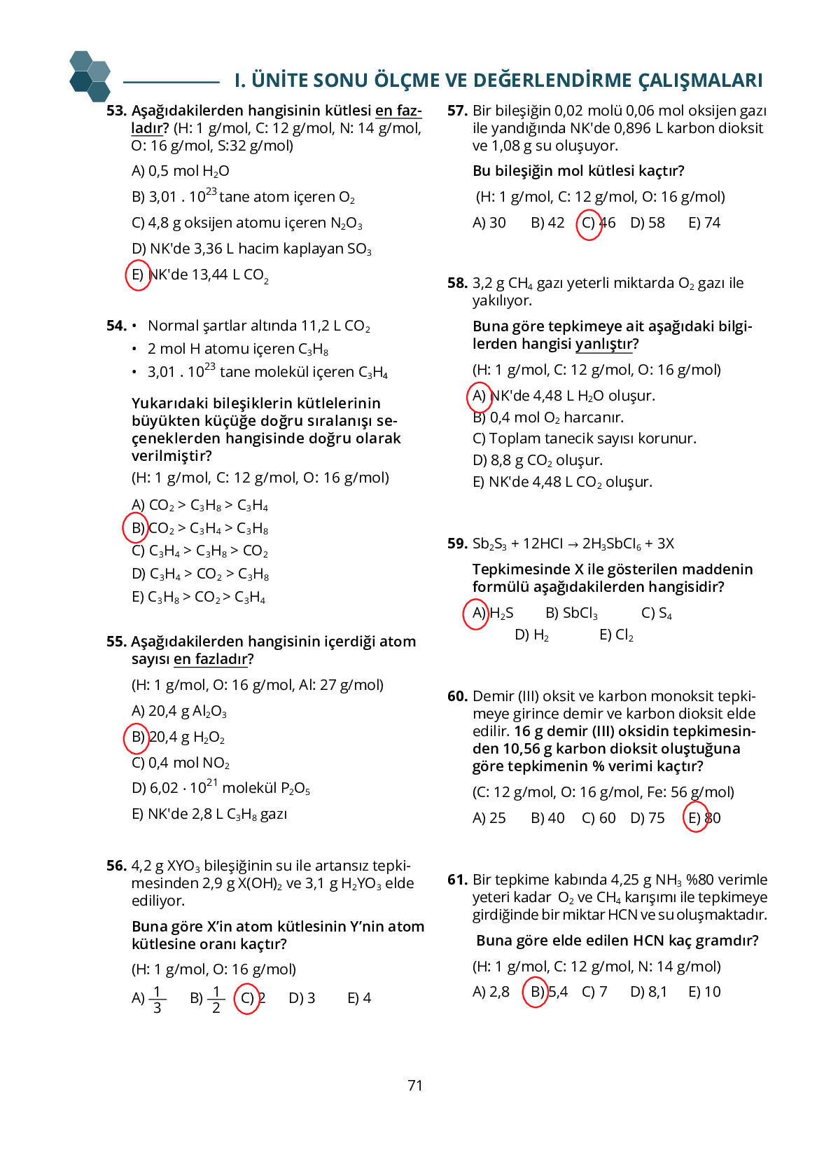 10. Sınıf Meb Yayınları Fen Lisesi Kimya Ders Kitabı Sayfa 71 Cevapları 10. Sınıf Meb Yayınları Fen Lisesi Kimya Ders Kitabı Sayfa 71 Cevapları