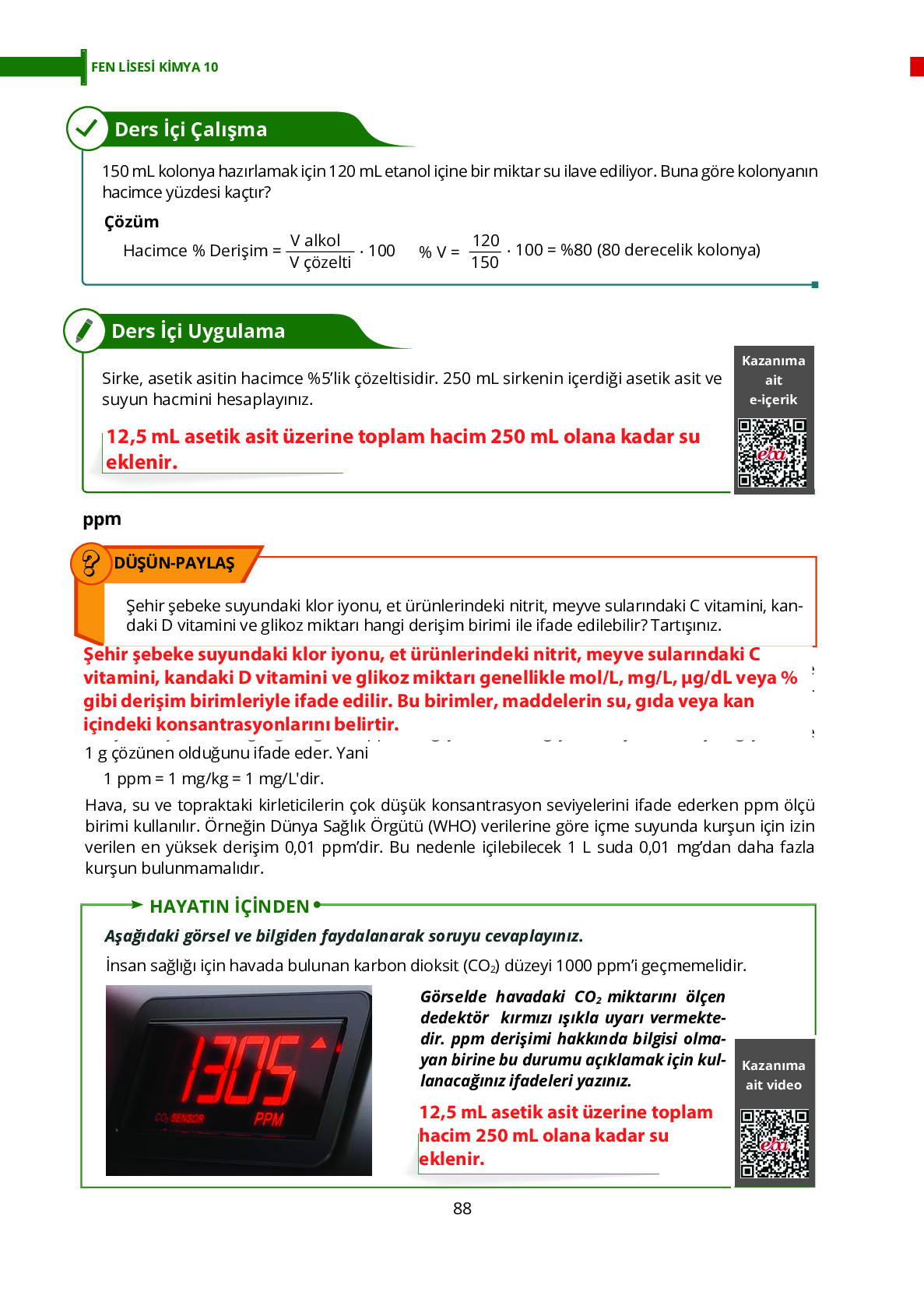 10. Sınıf Meb Yayınları Fen Lisesi Kimya Ders Kitabı Sayfa 88 Cevapları 10. Sınıf Meb Yayınları Fen Lisesi Kimya Ders Kitabı Sayfa 88 Cevapları