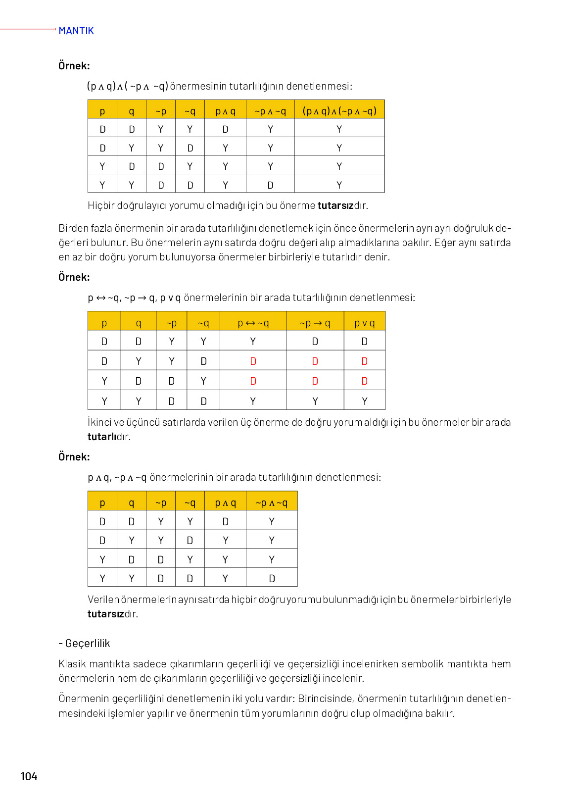 11-12. Sınıf Meb Yayınları Mantık Ders Kitabı Sayfa 104 Cevapları