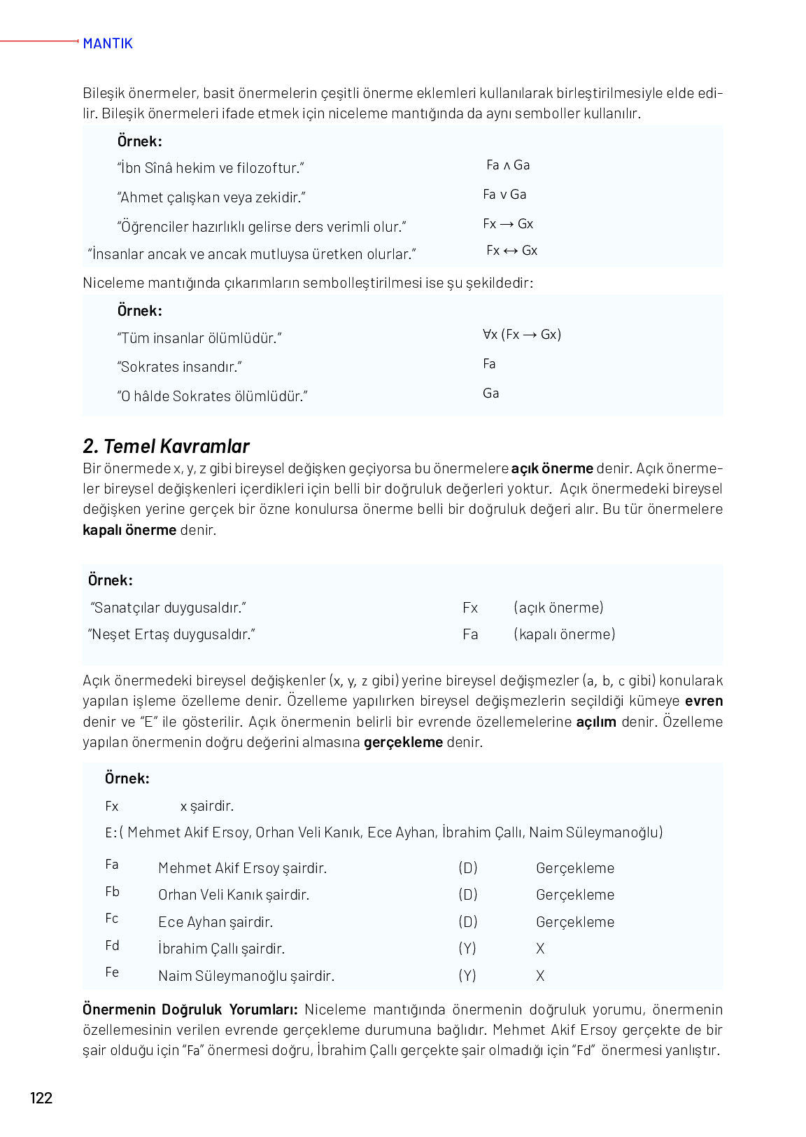 11-12. Sınıf Meb Yayınları Mantık Ders Kitabı Sayfa 122 Cevapları