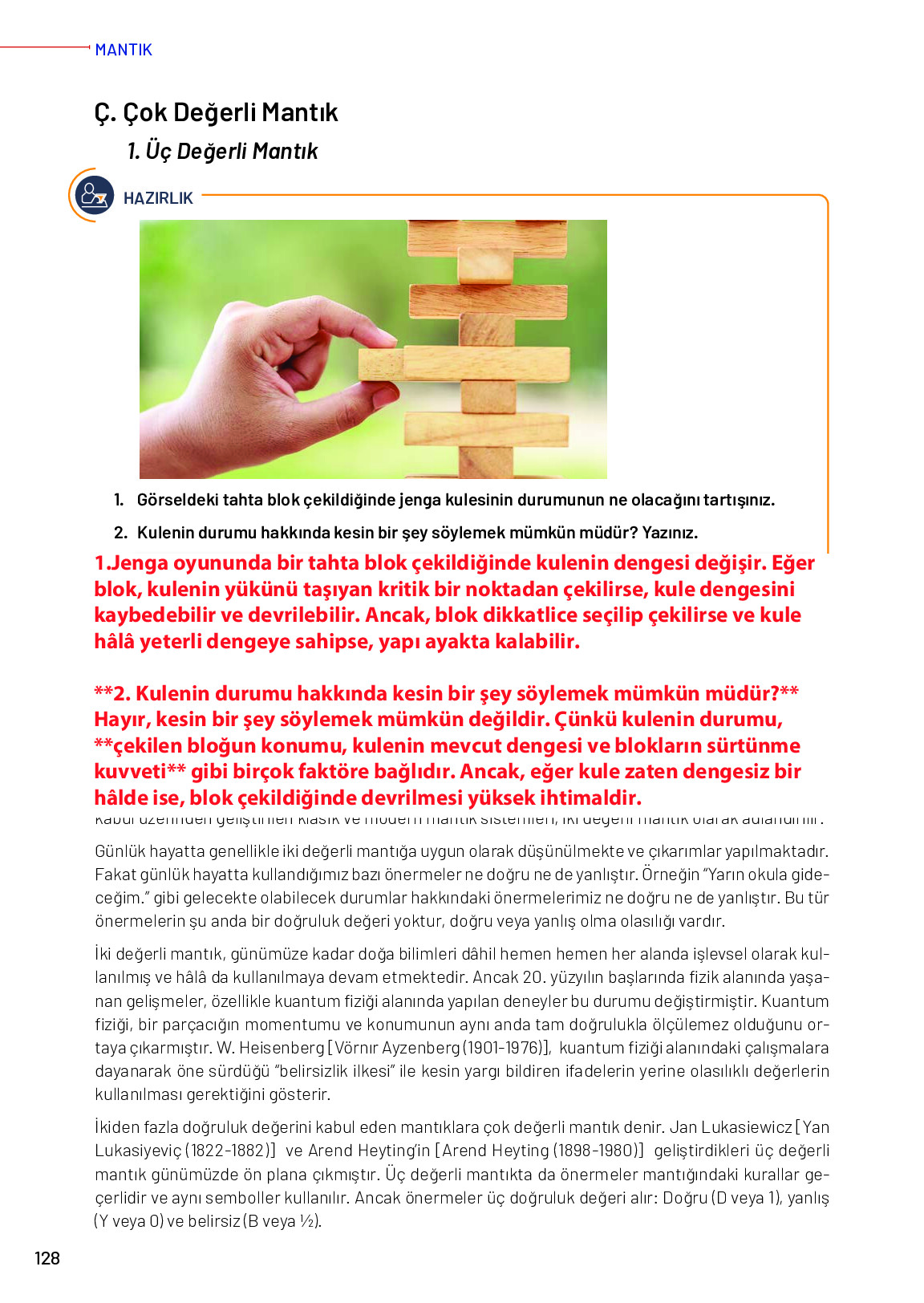 11-12. Sınıf Meb Yayınları Mantık Ders Kitabı Sayfa 128 Cevapları